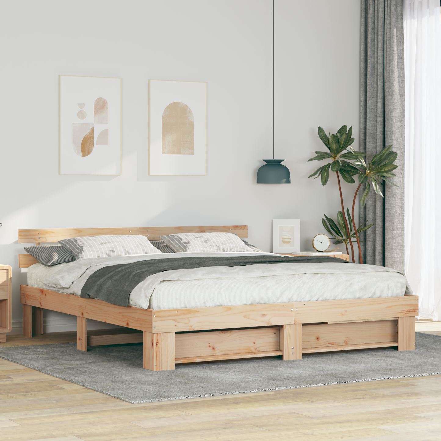 Sengestamme med hodegjerde Brun 200 x 200 cm Massiv furu