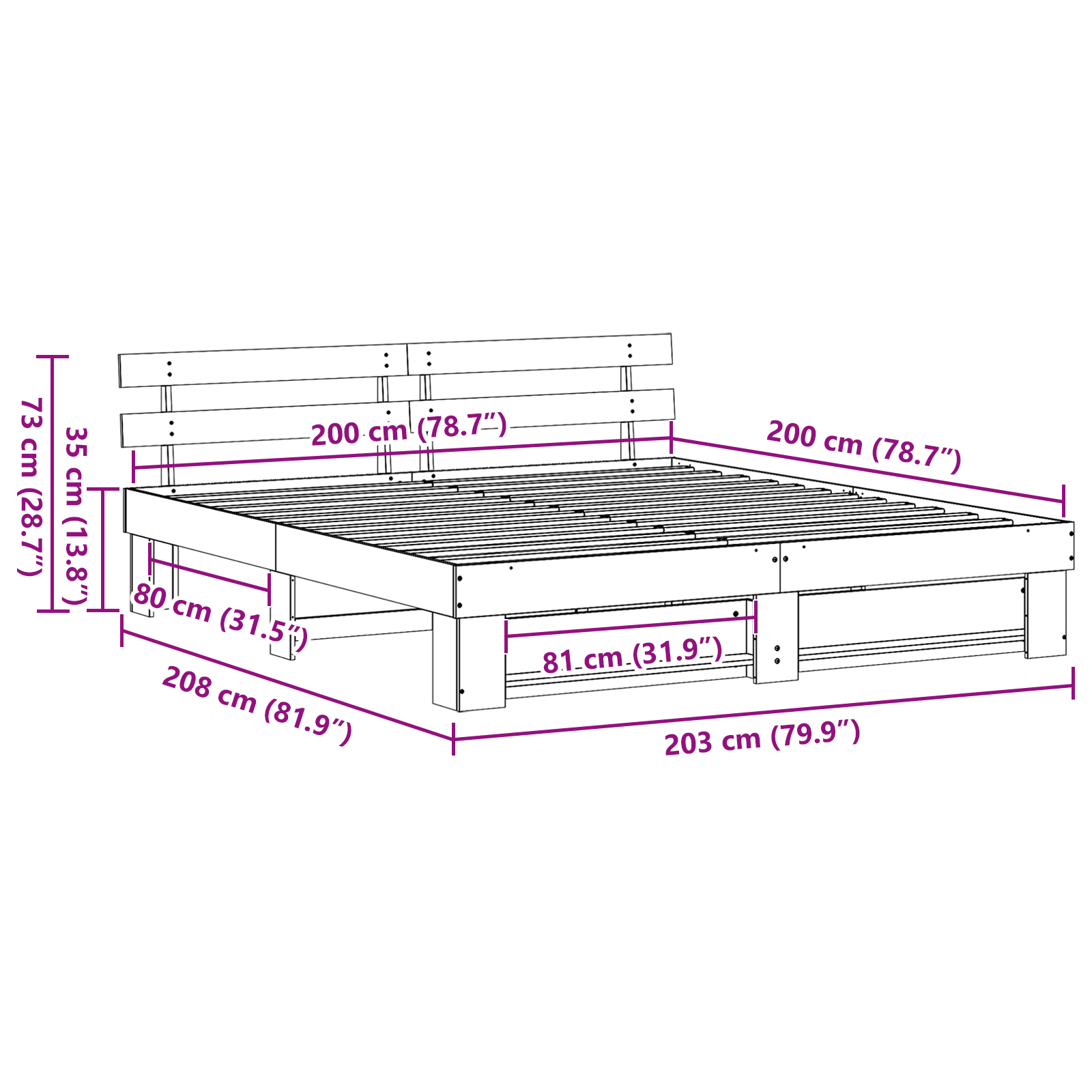 Sengestamme med hodegjerde Hvit 200 x 200 cm Massiv furu