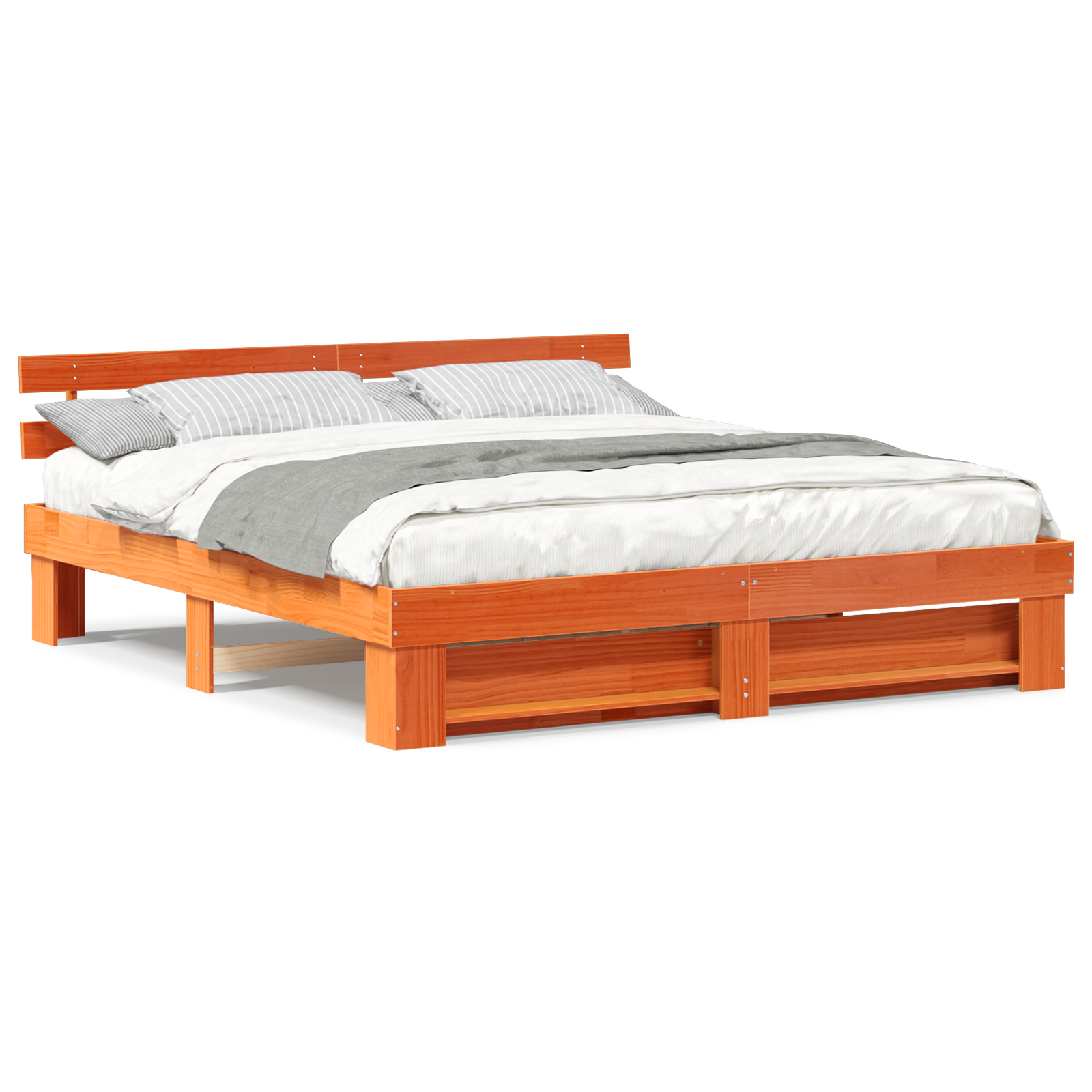 Sengestamme med hodegjerde Brun 200 x 200 cm Massiv furu