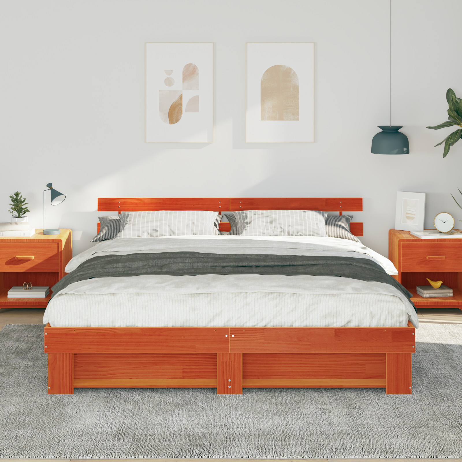 Sengestamme med hodegjerde Brun 200 x 200 cm Massiv furu