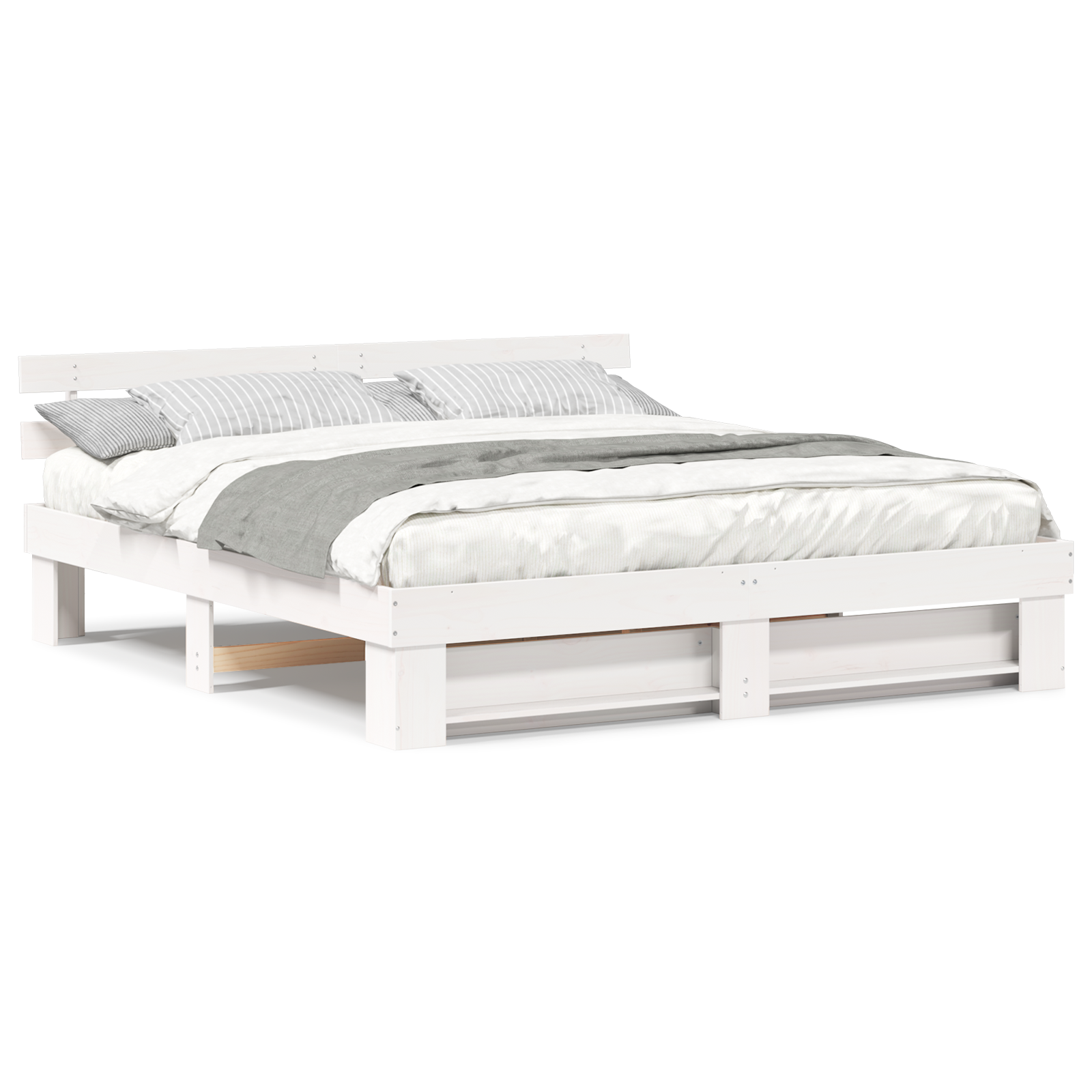 Sengestamme med hodegjerde Hvit 180 x 200 cm Massiv furu