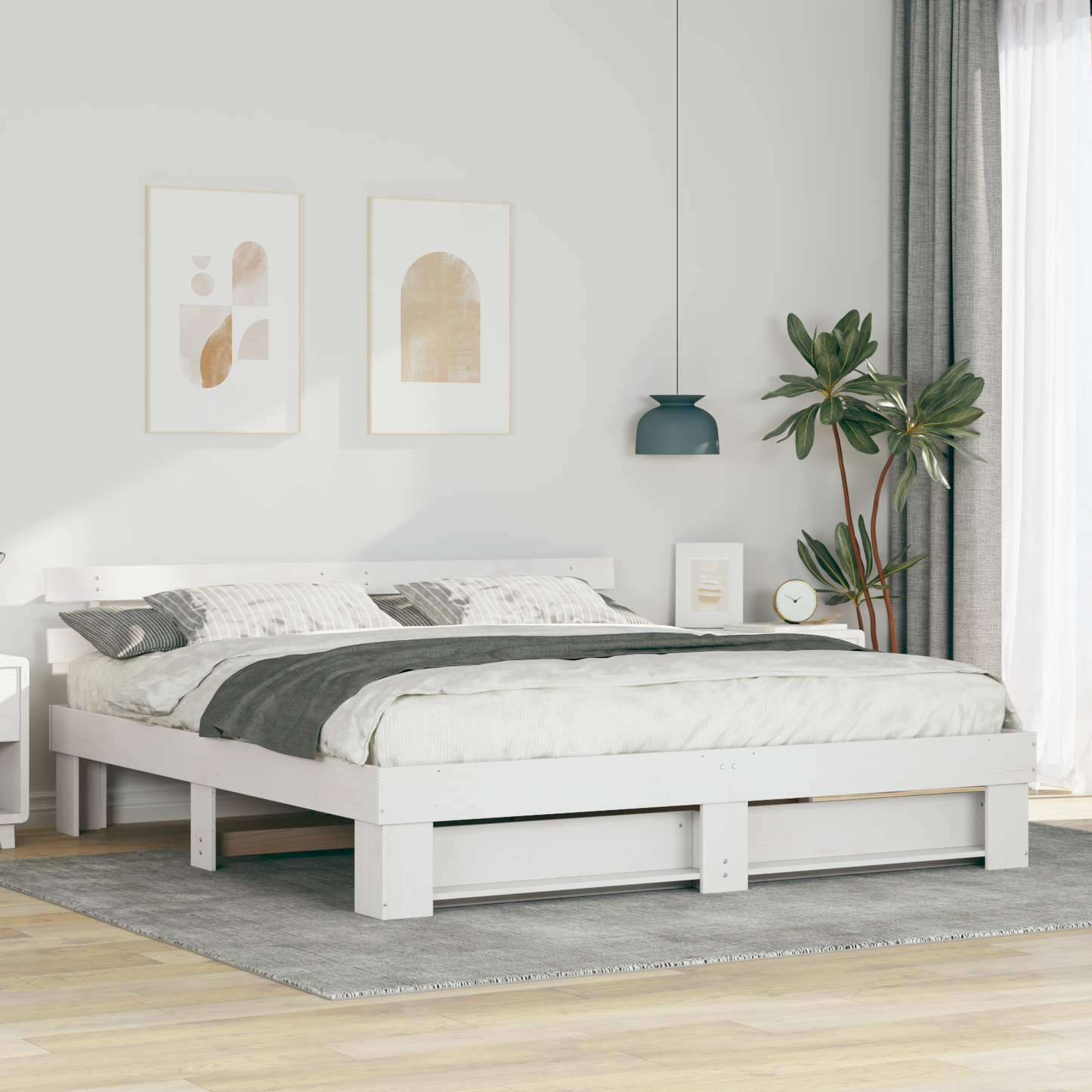 Sengestamme med hodegjerde Hvit 180 x 200 cm Massiv furu
