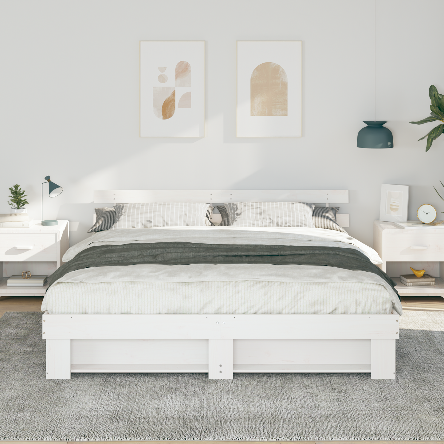 Sengestamme med hodegjerde Hvit 180 x 200 cm Massiv furu