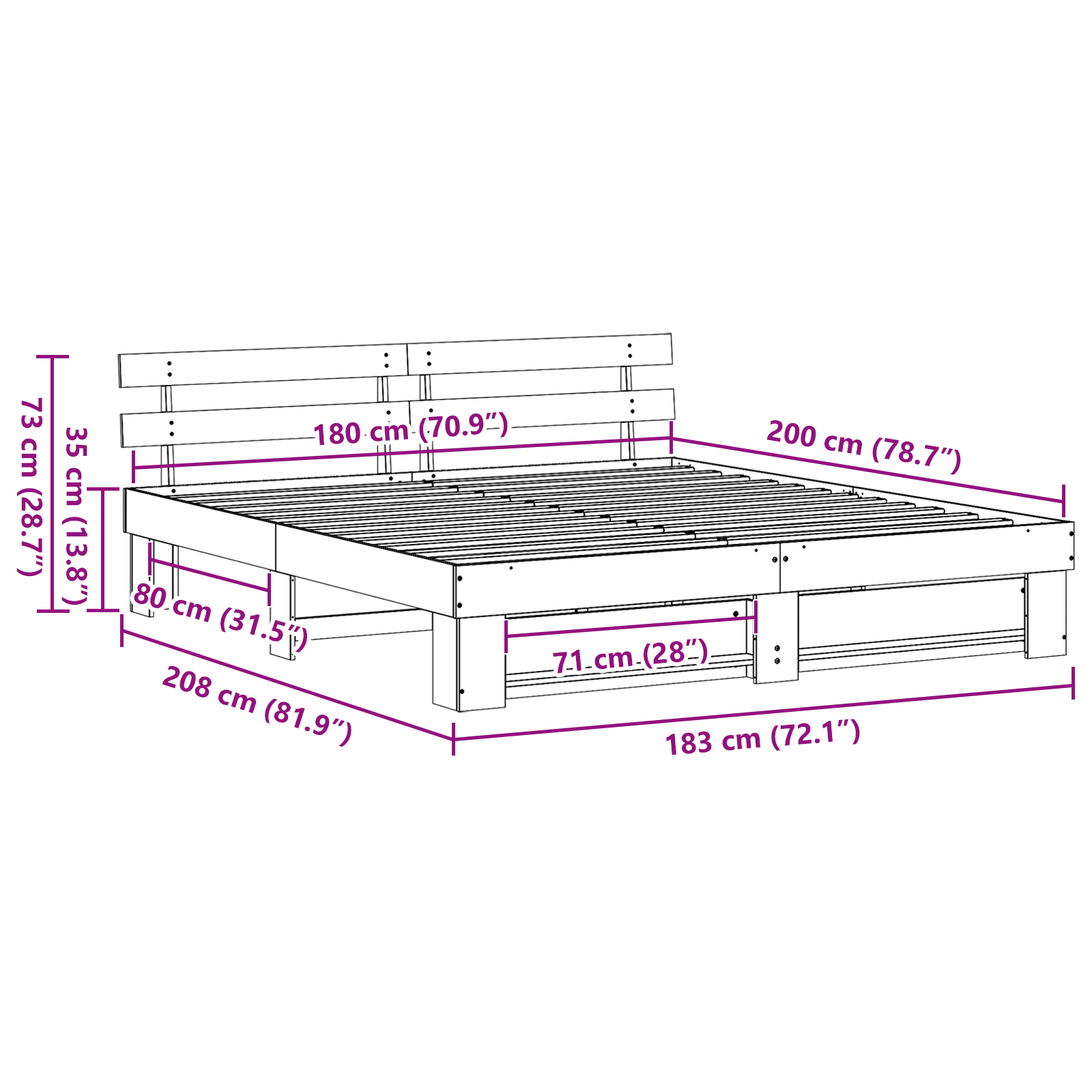 Sengestamme med hodegjerde Hvit 180 x 200 cm Massiv furu