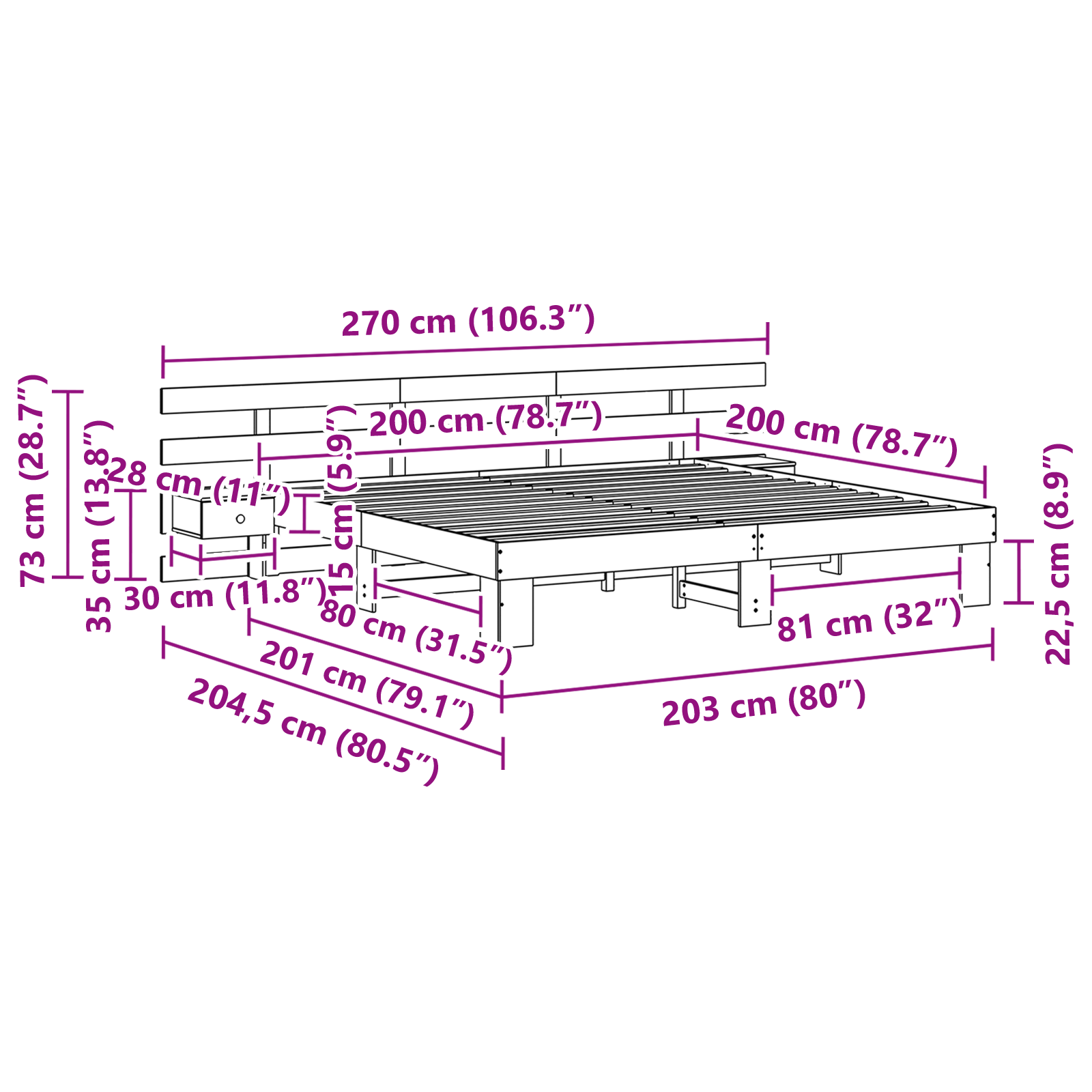 Sengestamme med hodegjerde Brun 200 x 200 cm Massiv furu
