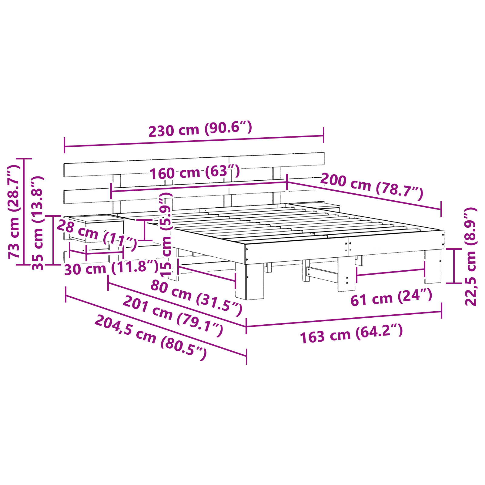 Sengestamme med hodegjerde Hvit 160 x 200 cm Massiv furu