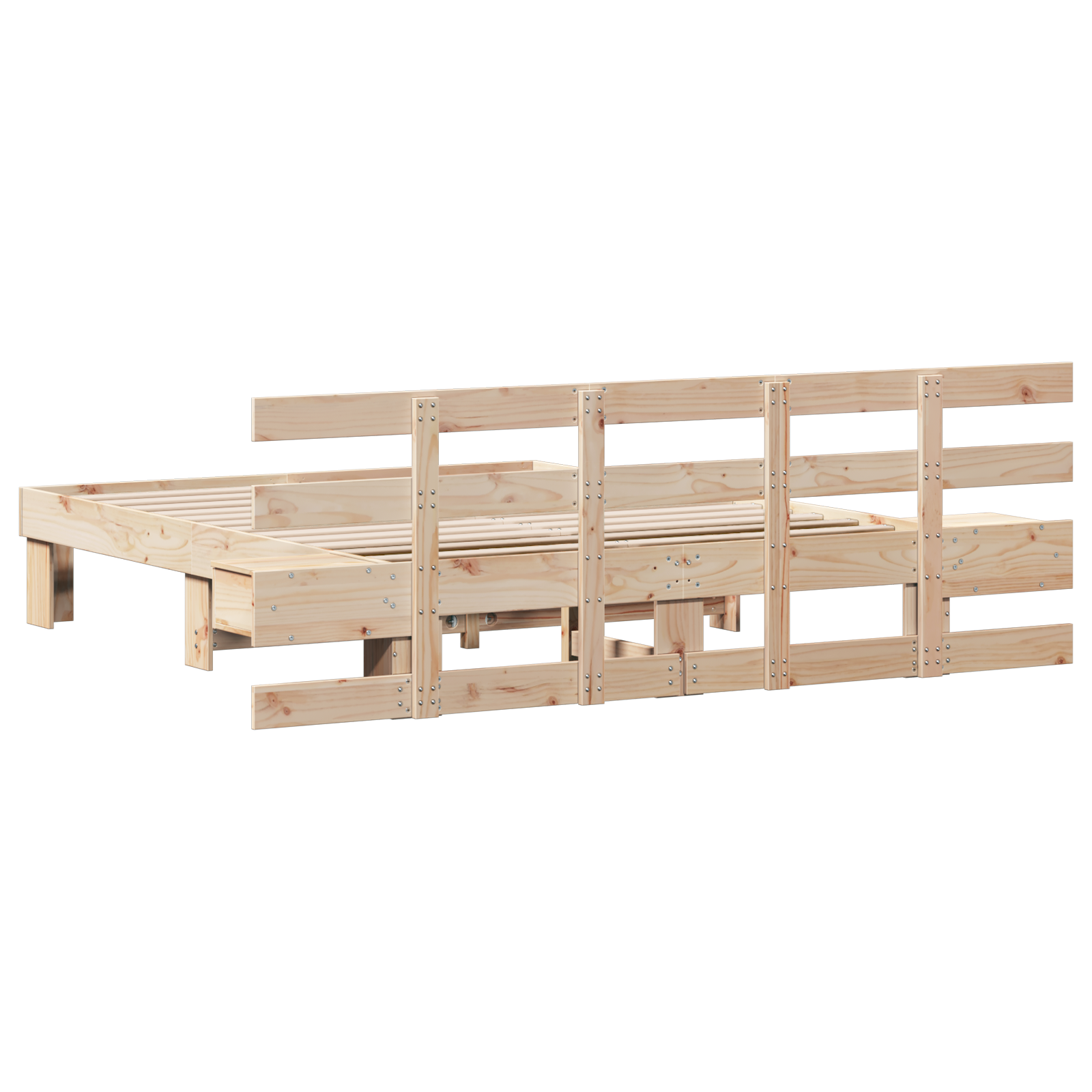 Sengestamme med hodegjerde Brun 150 x 200 cm Massiv furu