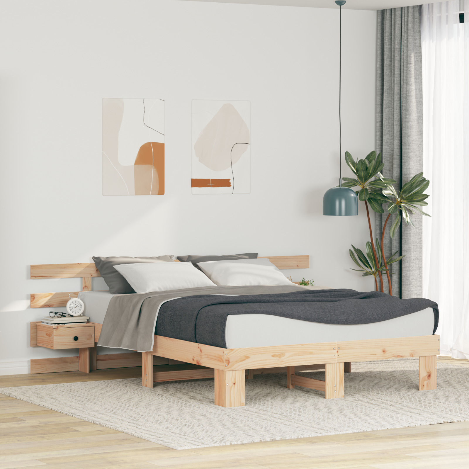 Sengestamme med hodegjerde Brun 150 x 200 cm Massiv furu