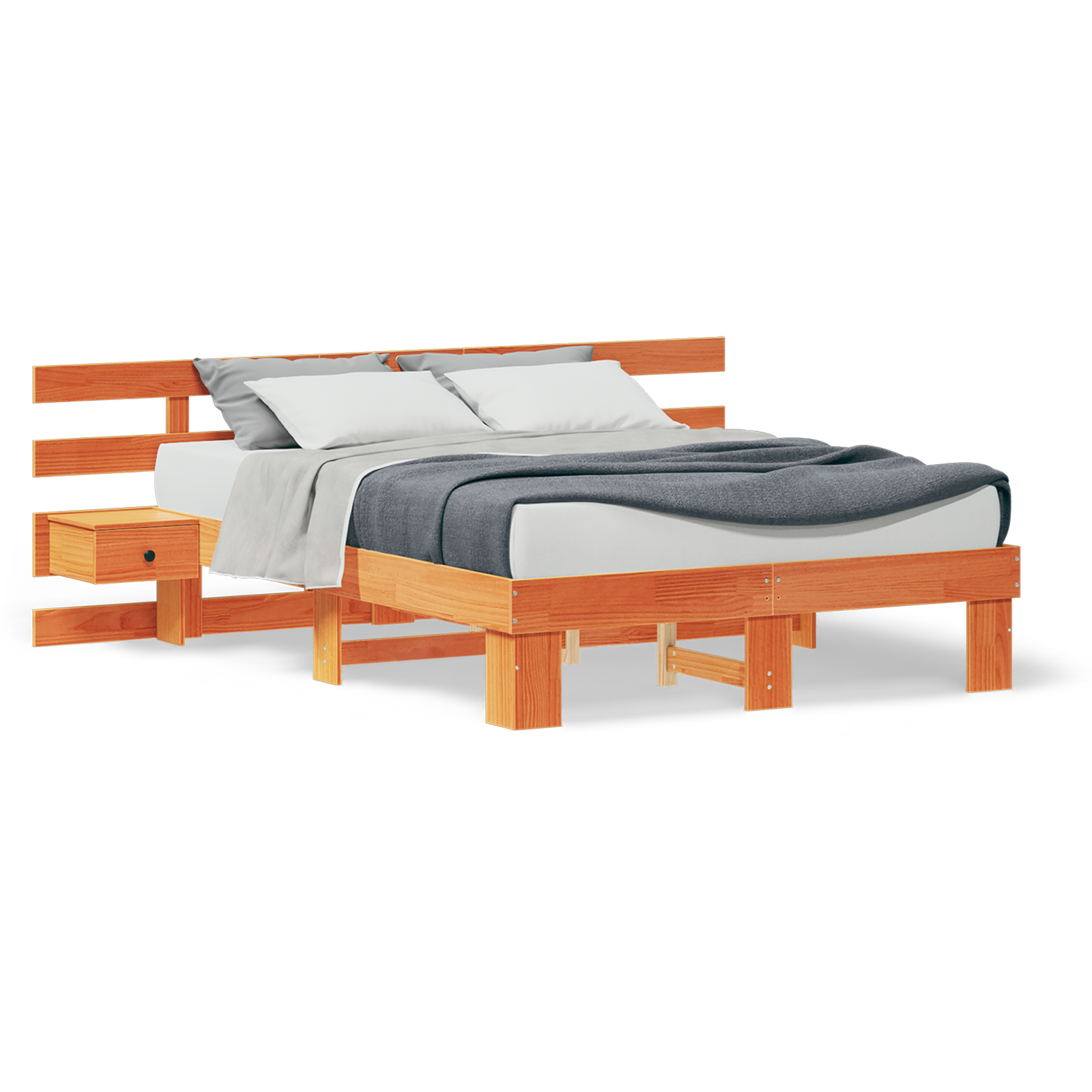 Sengestamme med hodegjerde Brun 140 x 190 cm Massiv furu