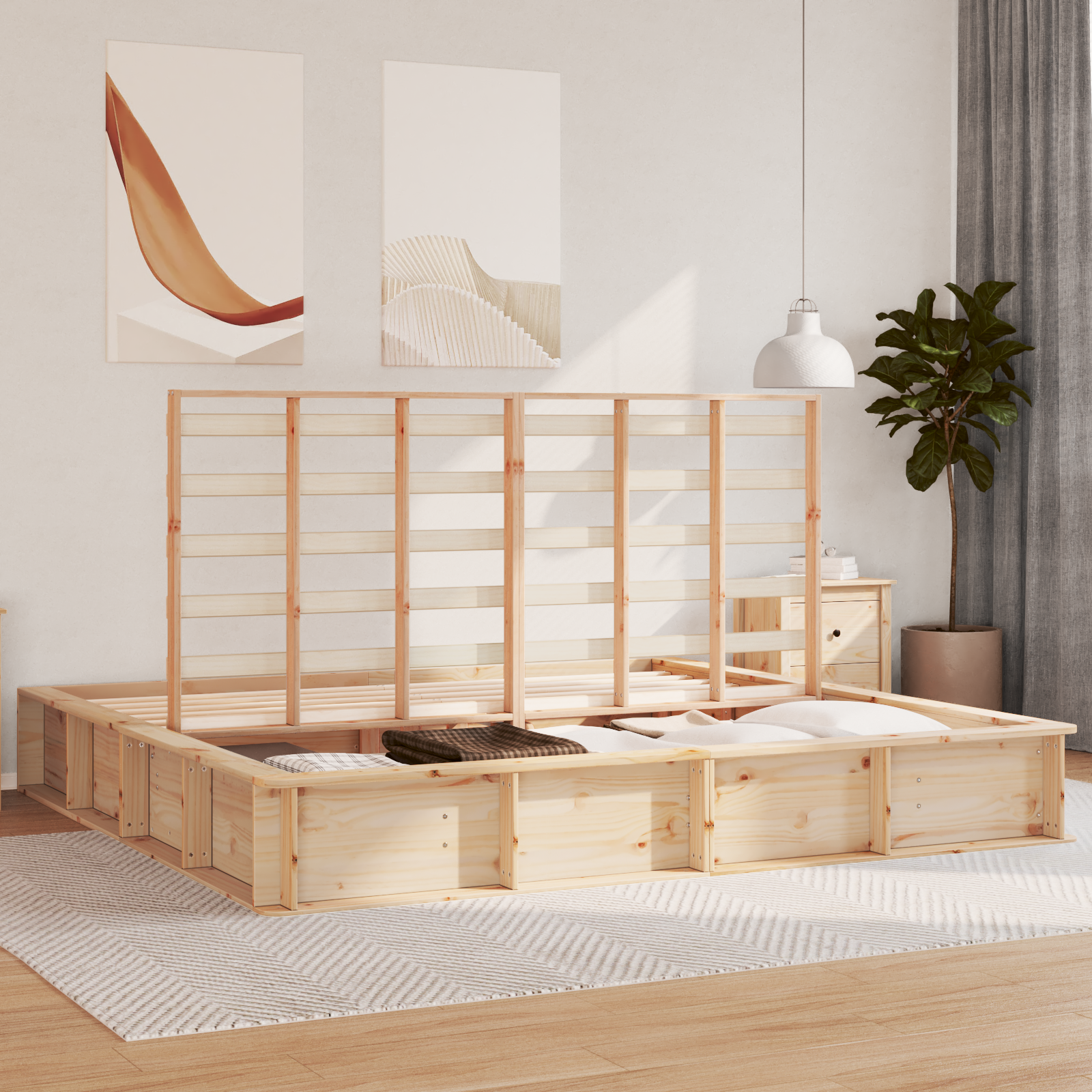 Sengestamme Brun 200 x 200 cm Massiv furu