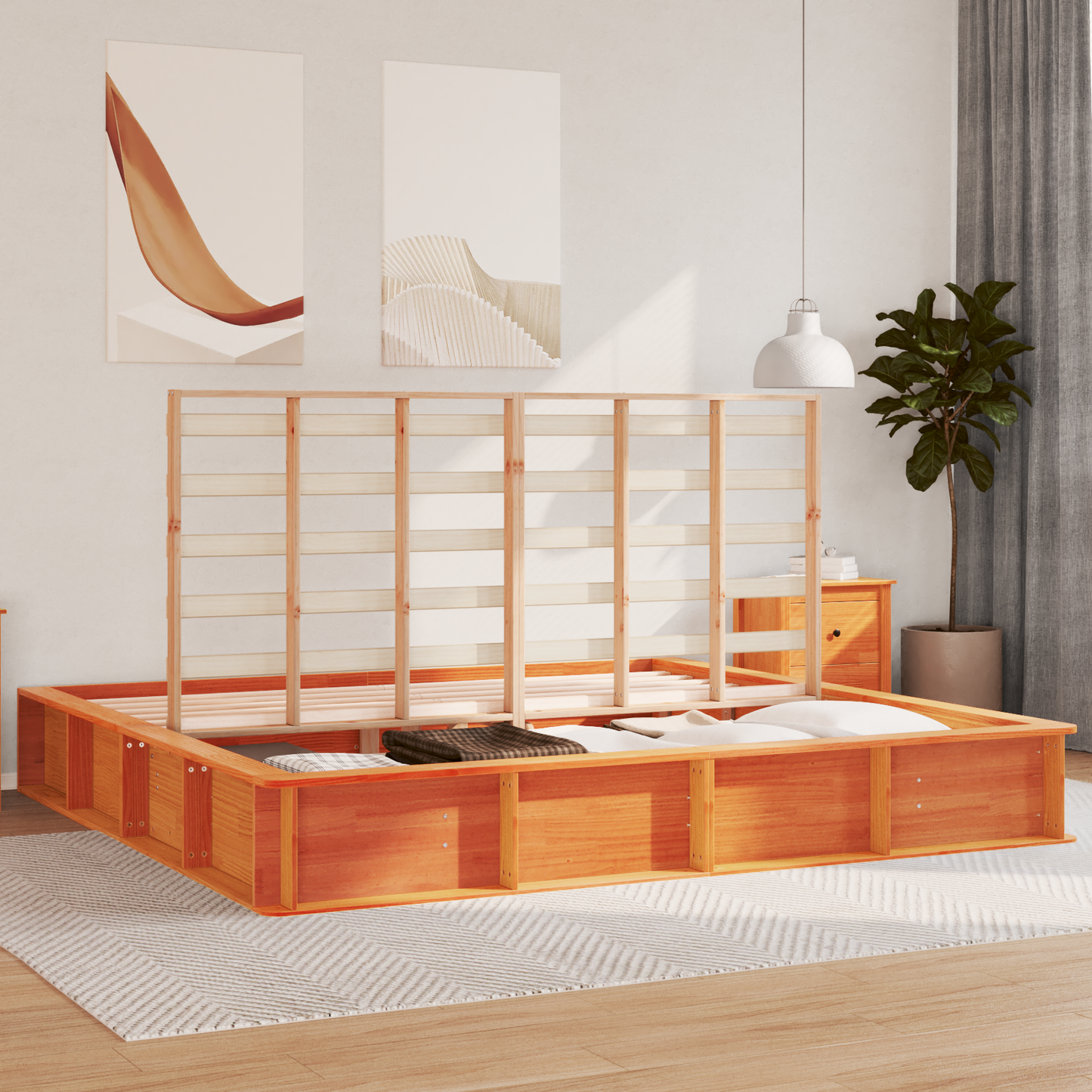 Sengestamme Vokset Brun 180 x 200 cm Massiv furu