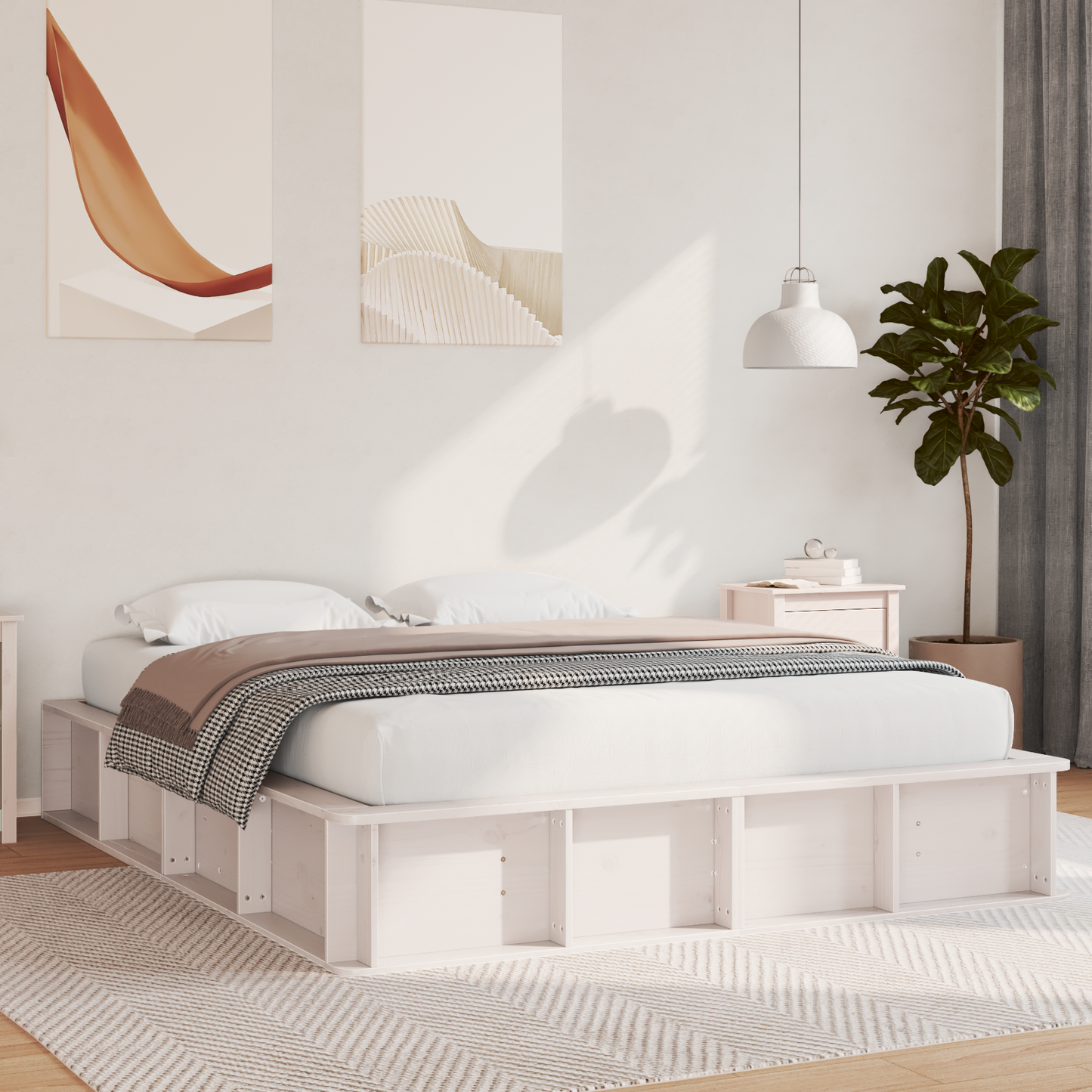 Sengestamme Hvit 160 x 200 cm Massiv furu
