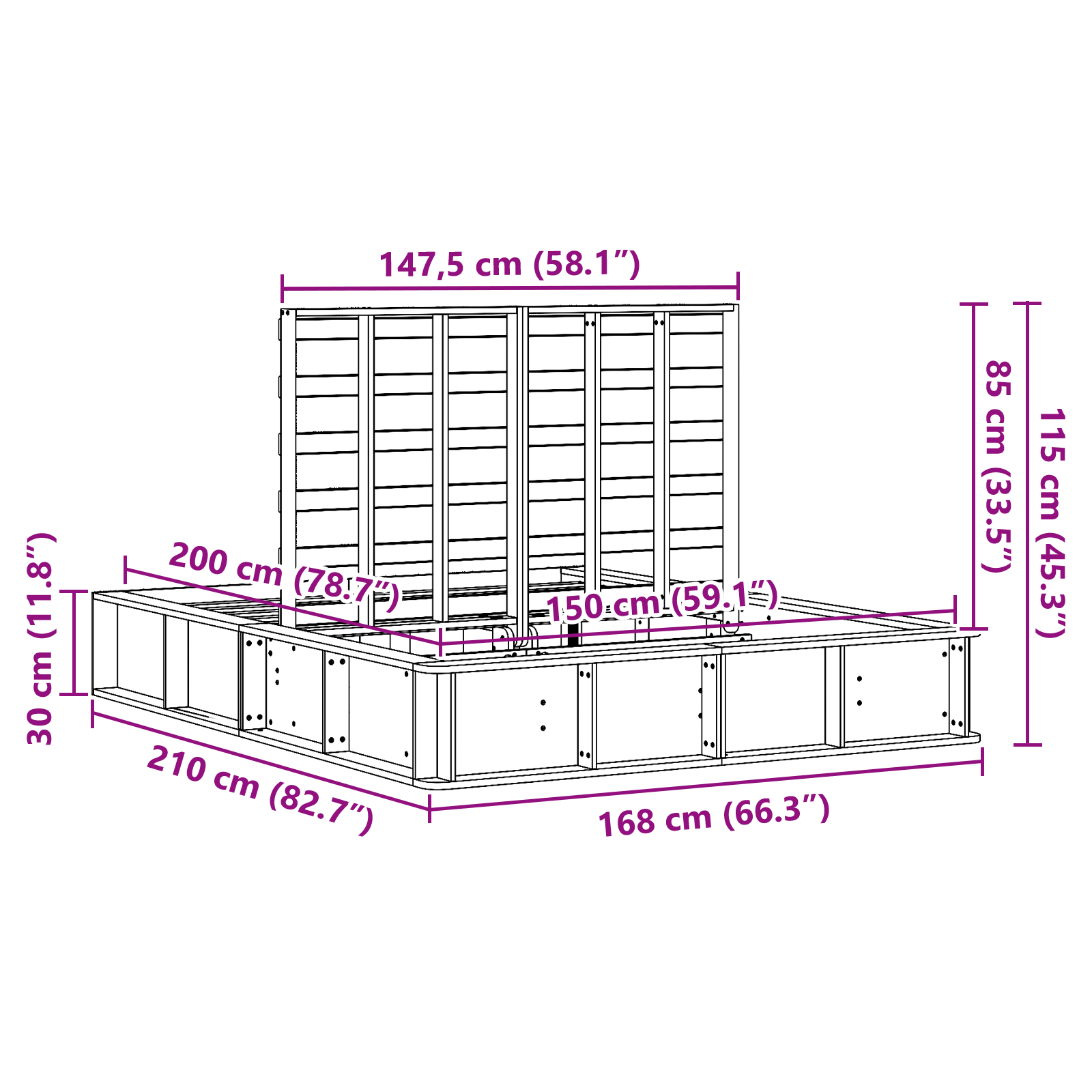 Sengestamme Hvit 150 x 200 cm Massiv furu