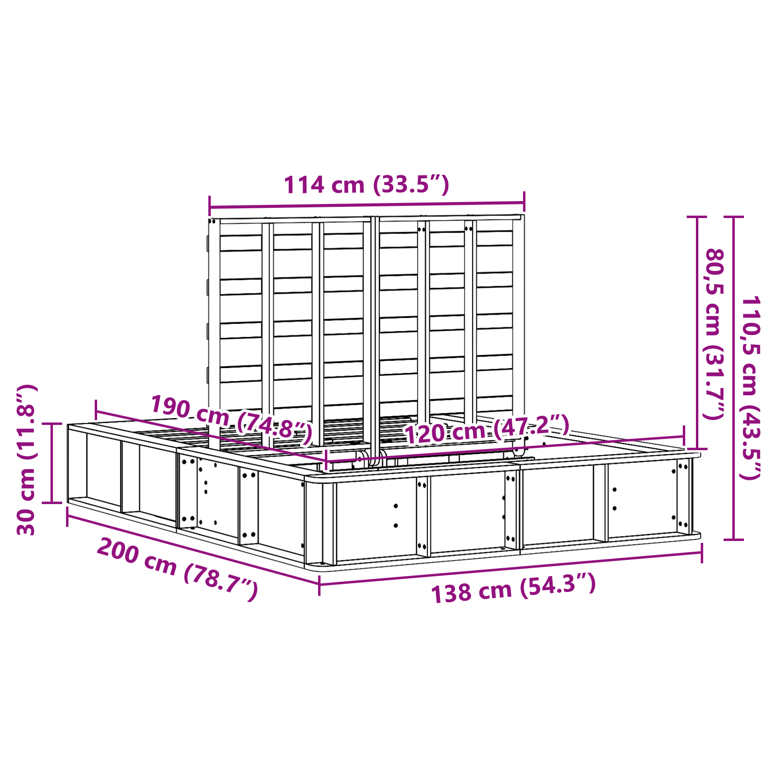 Sengestamme Hvit 120 x 190 cm Massiv furu