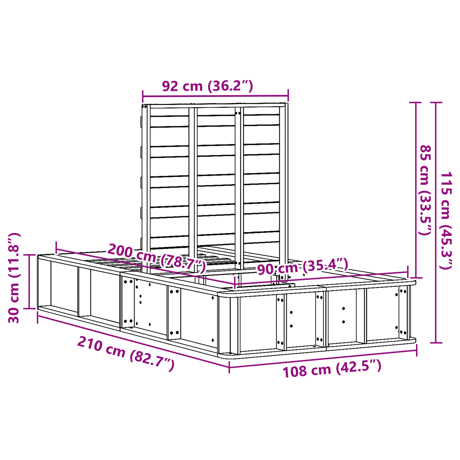 Sengestamme Hvit 90 x 200 cm Massiv furu