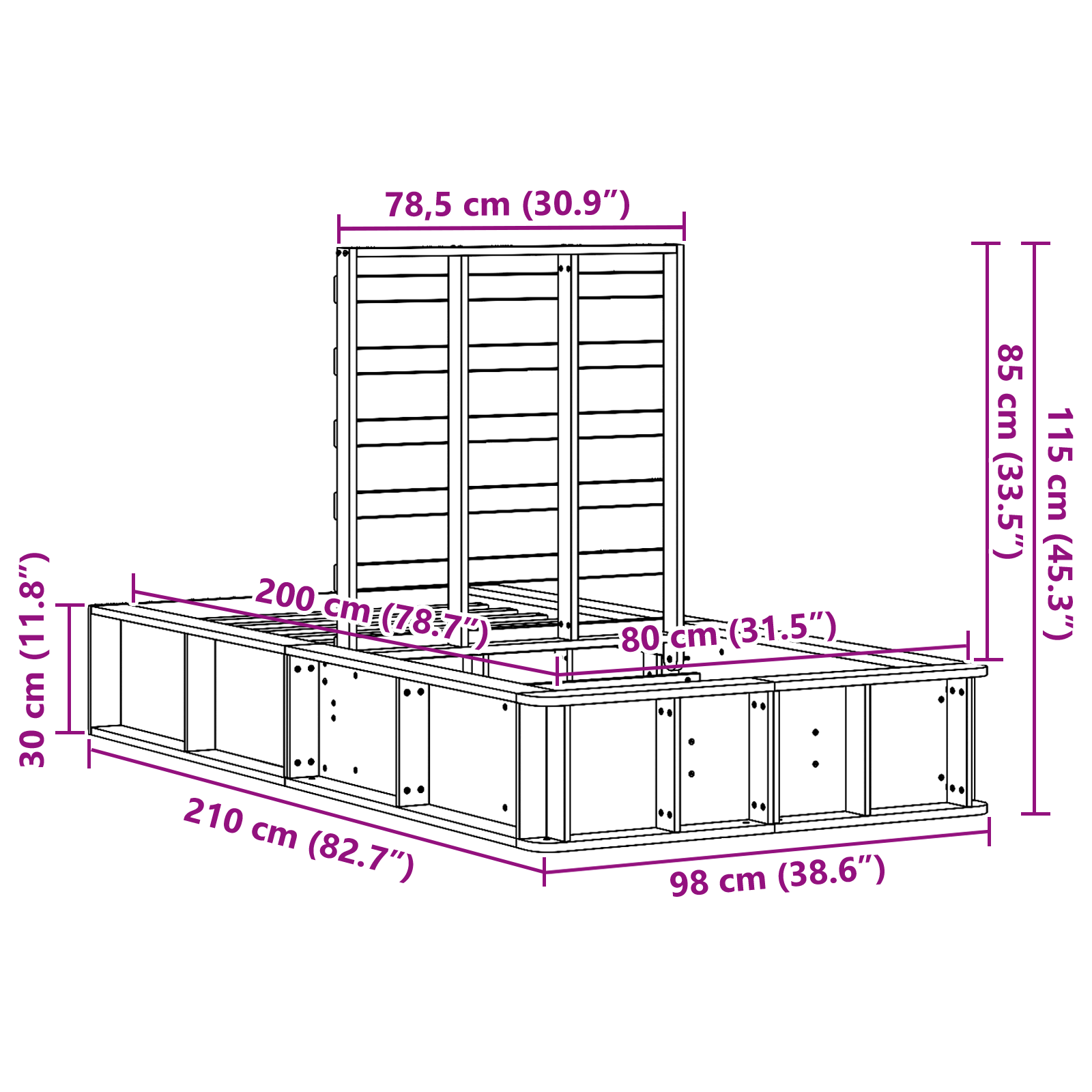 Sengestamme Hvit 80 x 200 cm Massiv furu