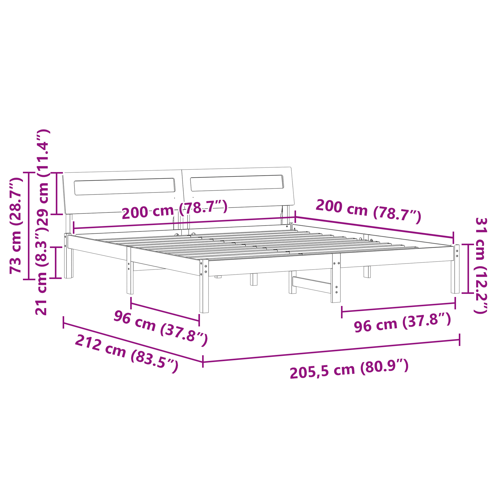 Sengestamme med hodegjerde Brun 200 x 200 cm Massiv furu