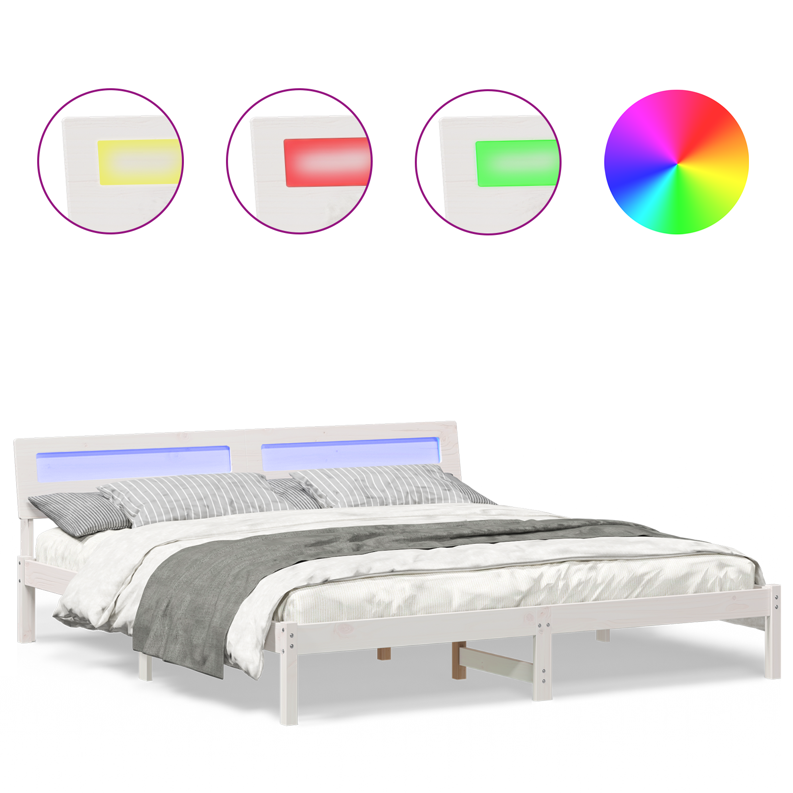 Sengestamme med hodegjerde Hvit 200 x 200 cm Massiv furu