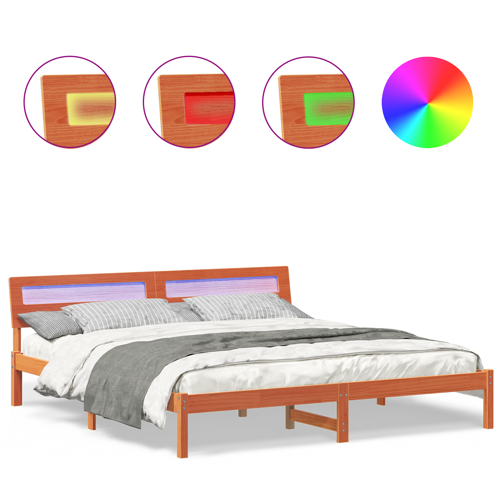 Sengestamme med hodegjerde Brun 200 x 200 cm Massiv furu