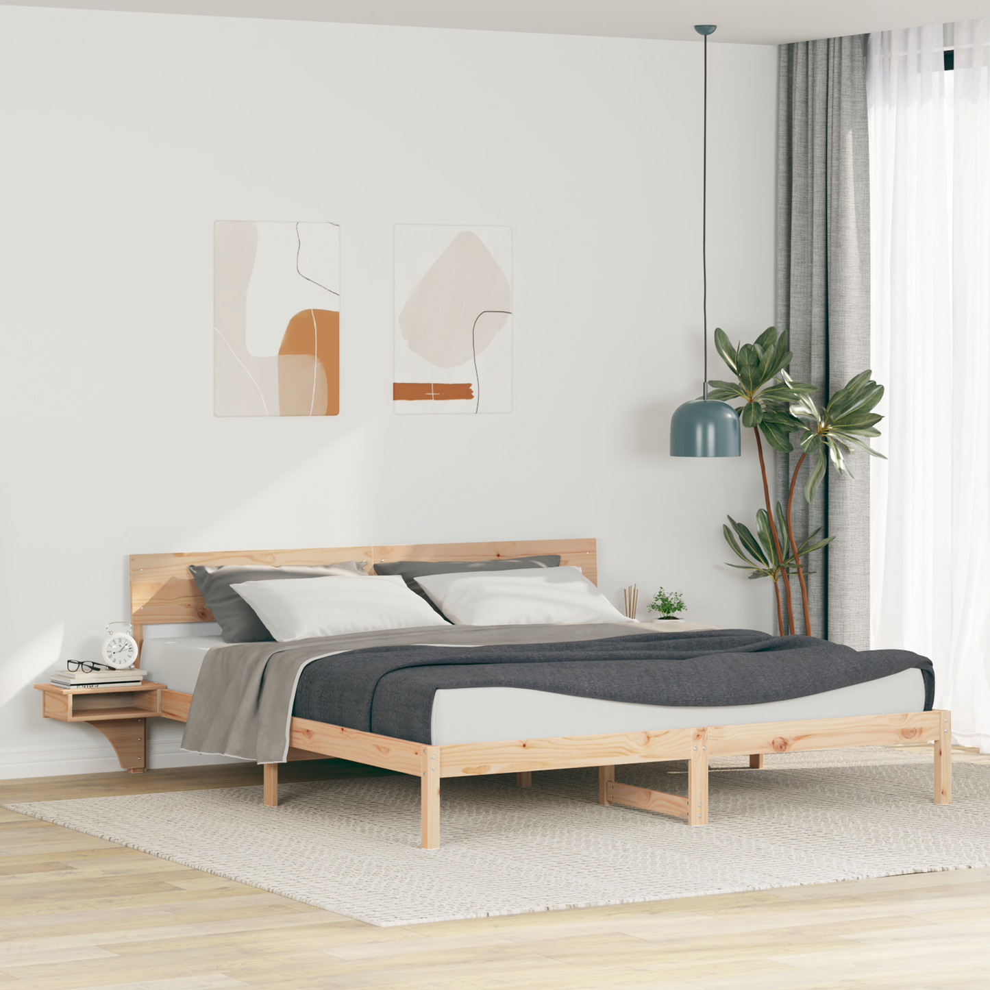 Sengestamme med hodegjerde Brun 200 x 200 cm Massiv furu