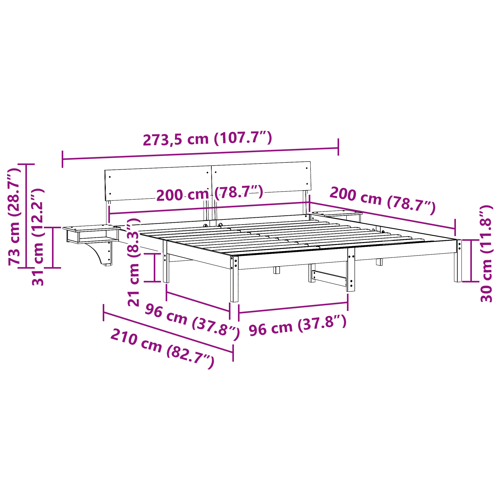 Sengestamme med hodegjerde Hvit 200 x 200 cm Massiv furu