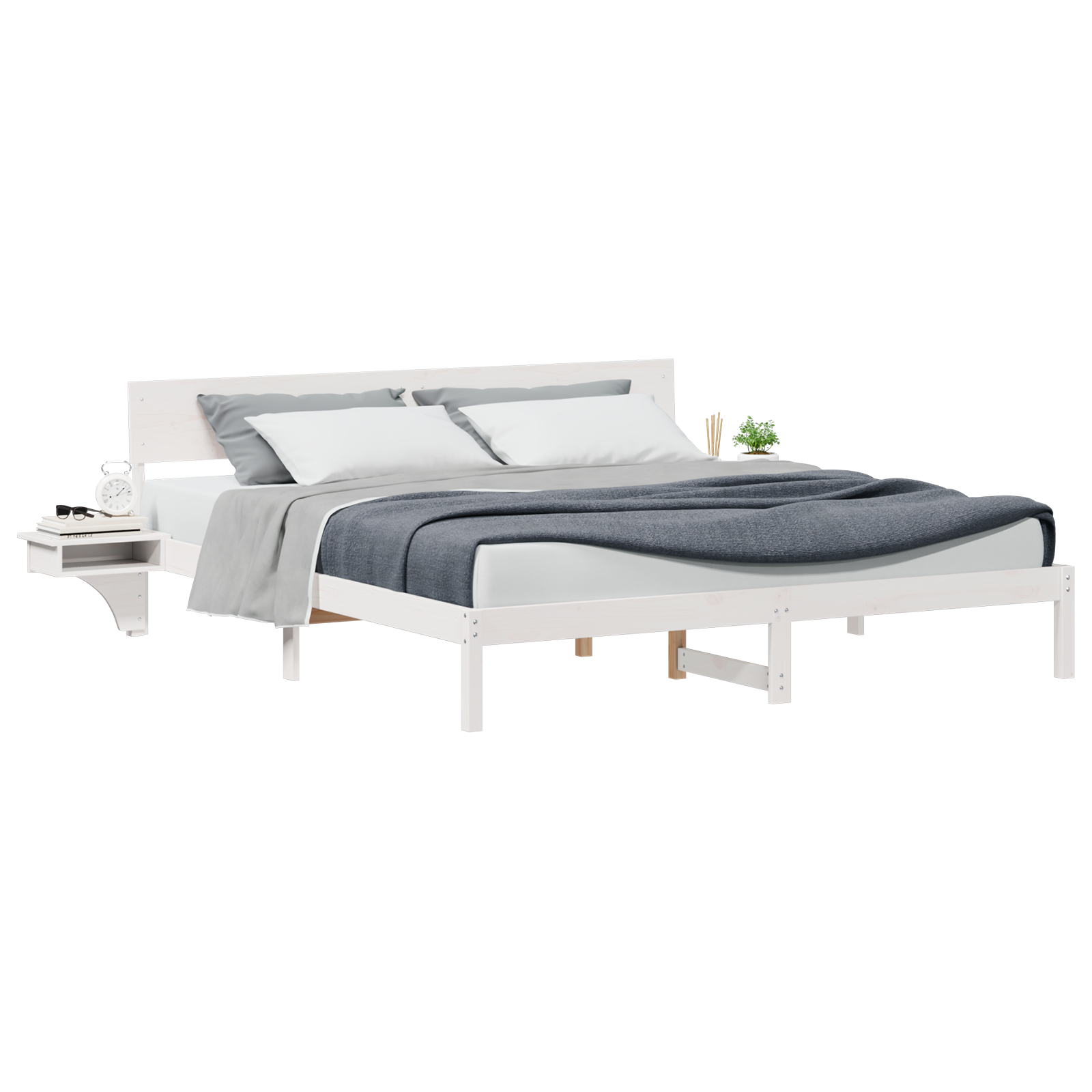 Sengestamme med hodegjerde Hvit 200 x 200 cm Massiv furu