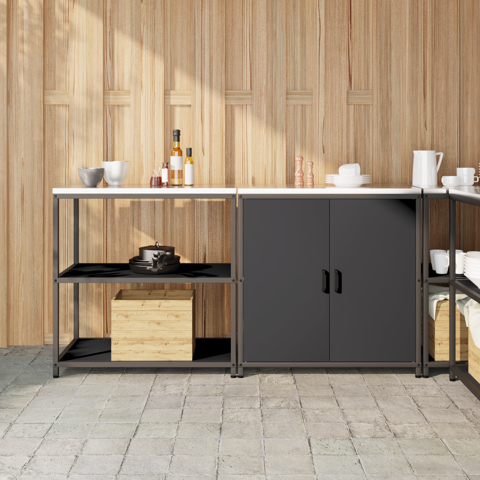 Kjøkkenoppbevaringssett med hylle 2 pcs Svart 180 x 50 x 92 cm