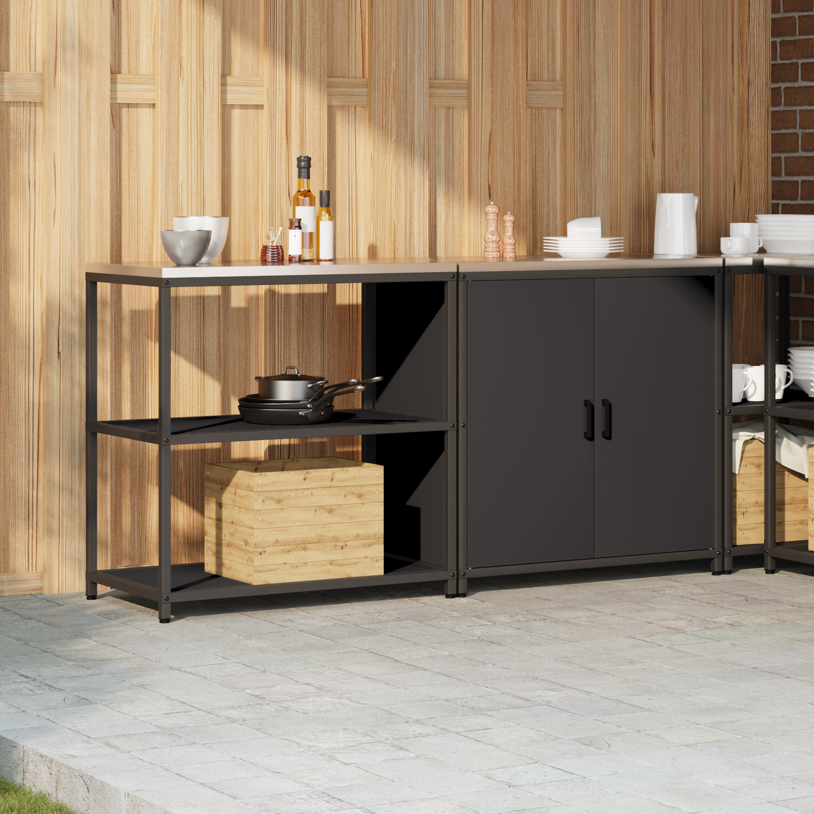 Kjøkkenoppbevaringssett med hylle 2 pcs Svart 180 x 50 x 92 cm