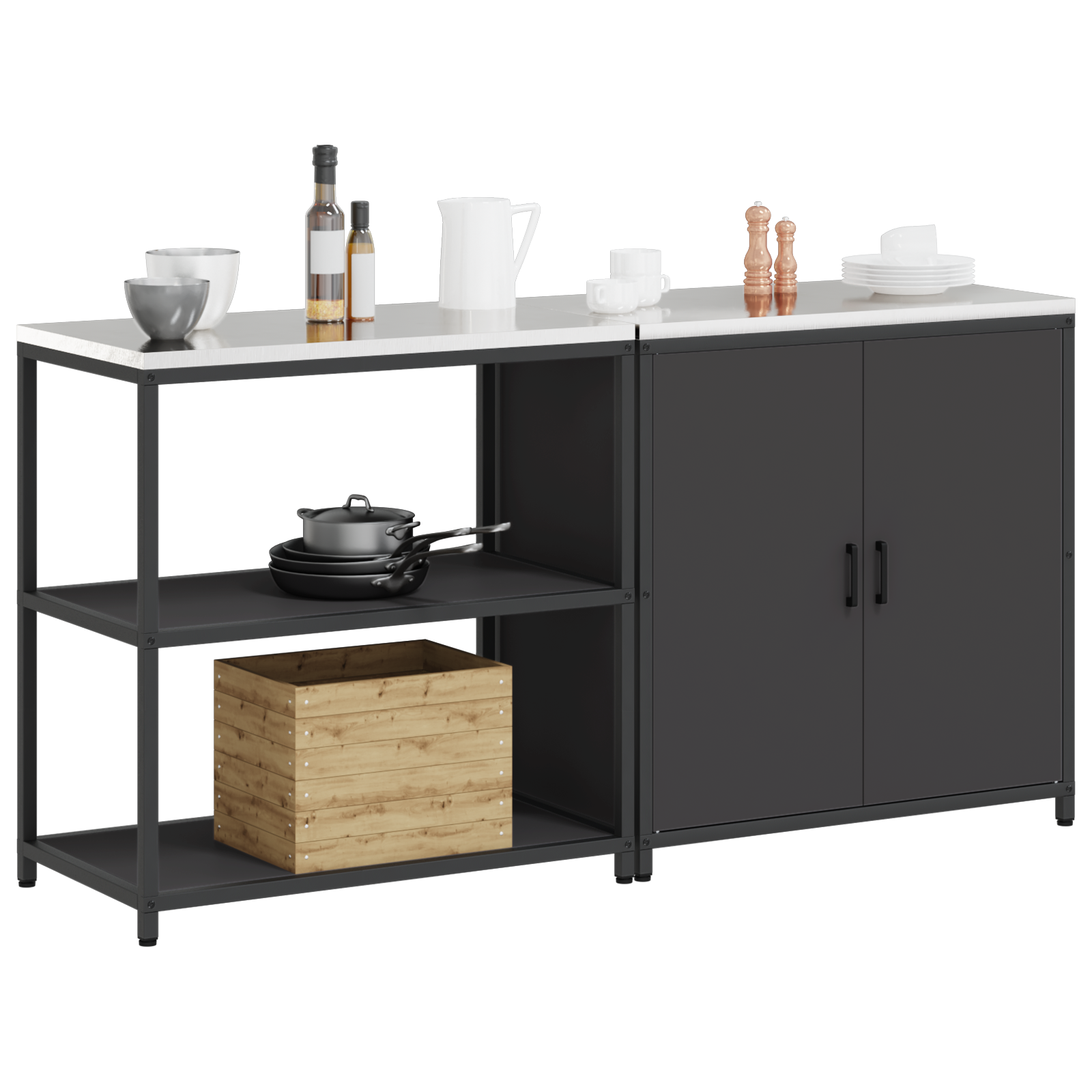 Kjøkkenoppbevaringssett med hylle 2 pcs Svart 180 x 50 x 92 cm