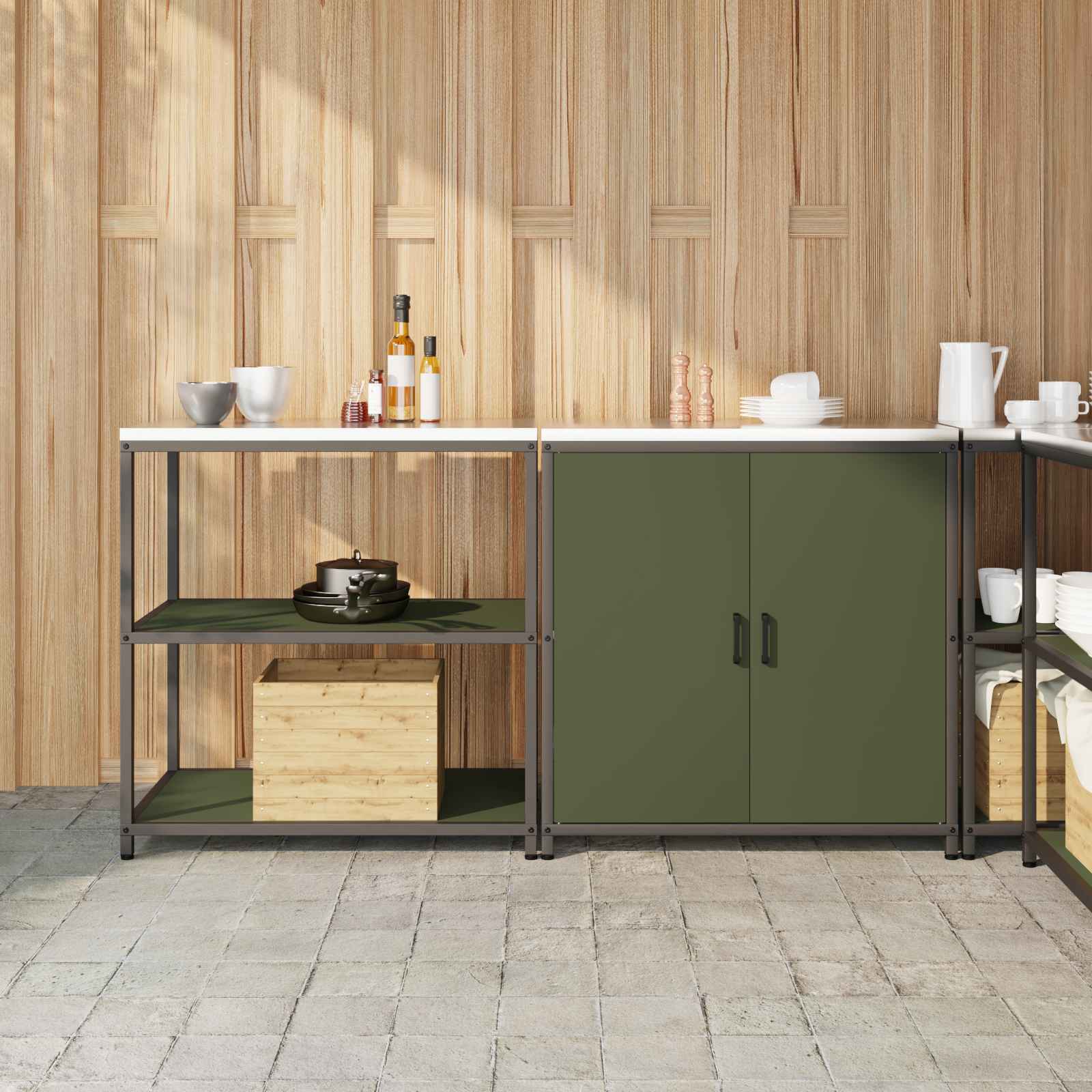 Kjøkkenoppbevaringssett 2 pcs Olivengrønn 180 x 50 x 92 cm