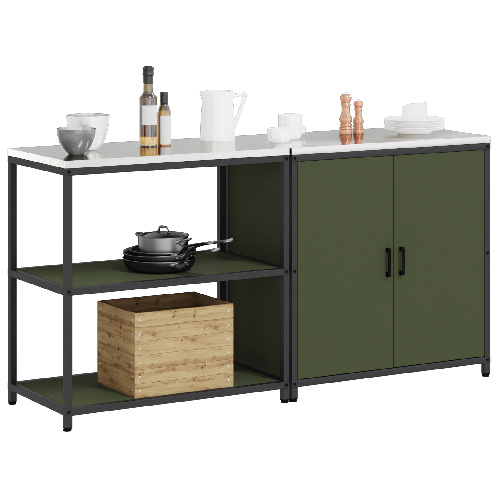 Kjøkkenoppbevaringssett 2 pcs Olivengrønn 180 x 50 x 92 cm