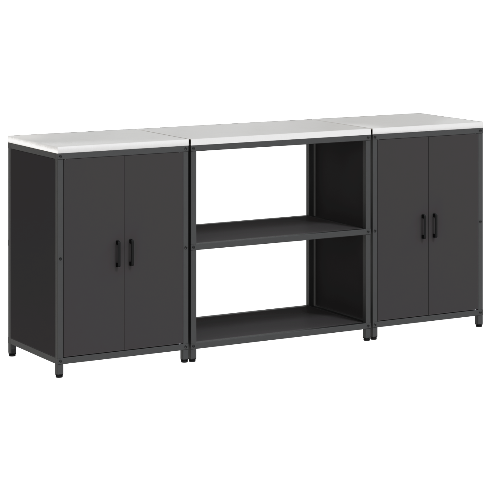 Kjøkkenoppbevaringssett med hylle 3 pcs Svart 210 x 50 x 92 cm
