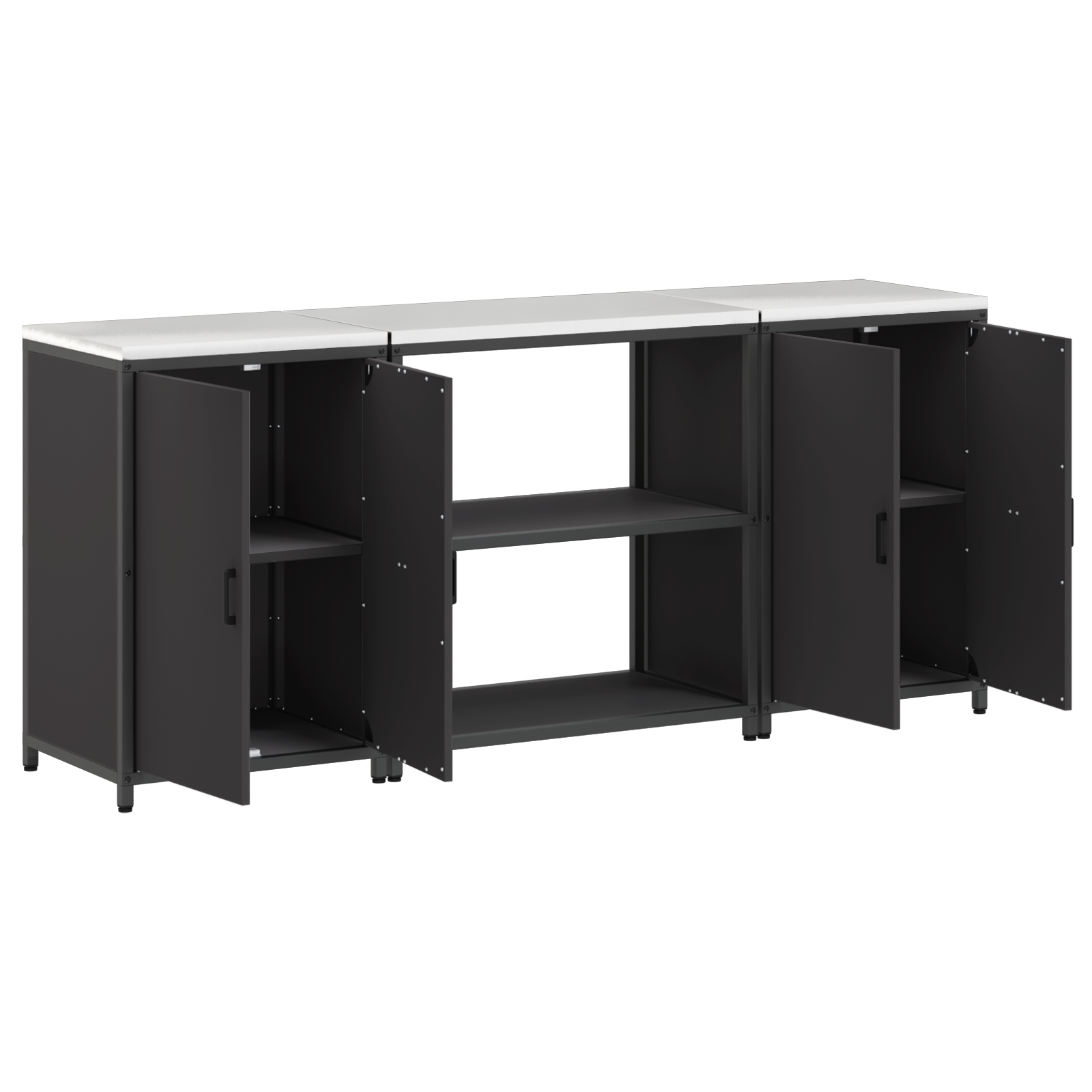 Kjøkkenoppbevaringssett med hylle 3 pcs Svart 210 x 50 x 92 cm