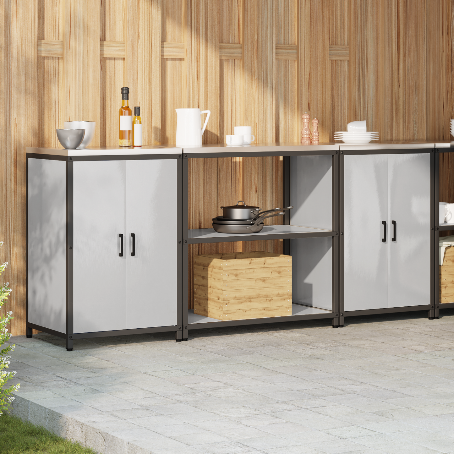 Kjøkkenoppbevaringssett med hylle 3 pcs sølv Rustfritt Stål