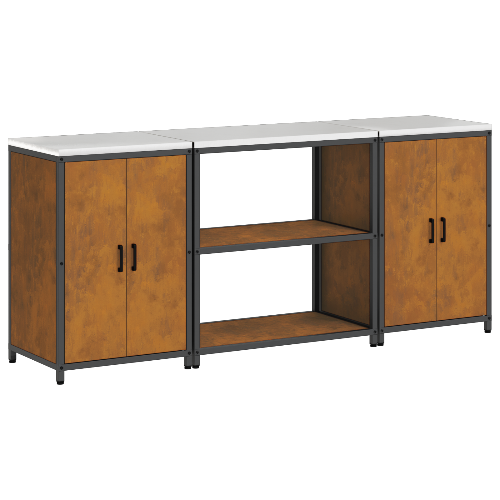 Kjøkkenoppbevaringssett med hylle 3 pcs Rusten 210 x 50 x 92 cm