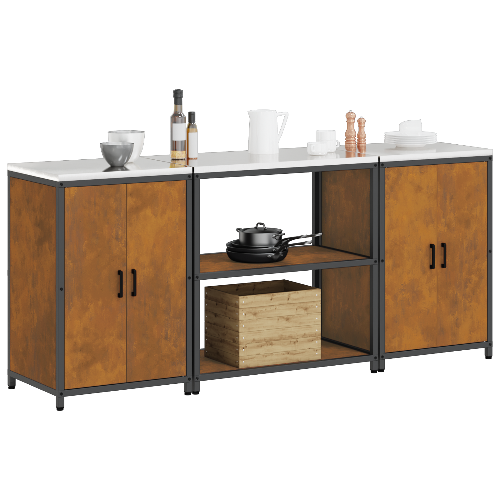 Kjøkkenoppbevaringssett med hylle 3 pcs Rusten 210 x 50 x 92 cm