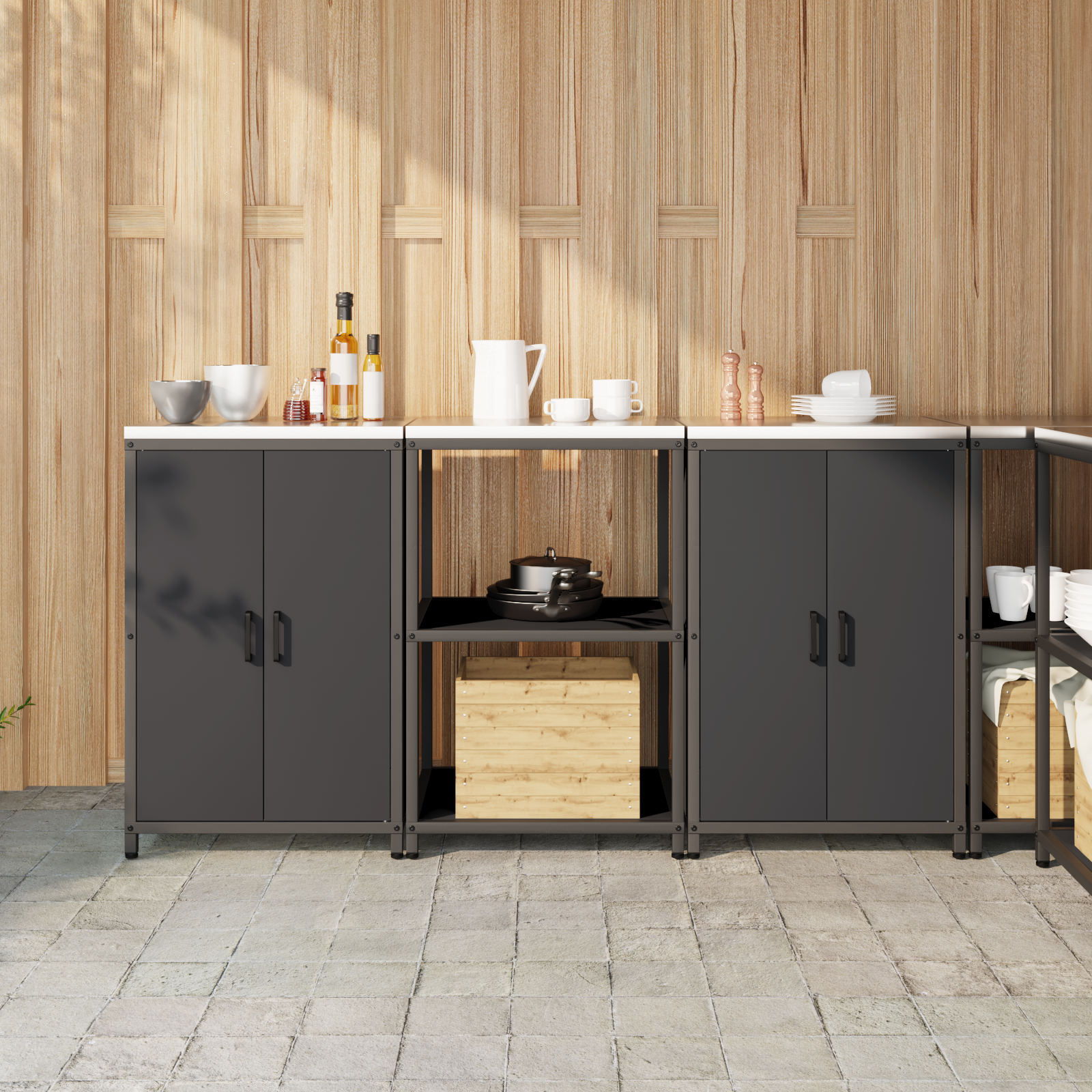 Kjøkkenoppbevaringssett med hylle 3 pcs Svart 180 x 50 x 92 cm