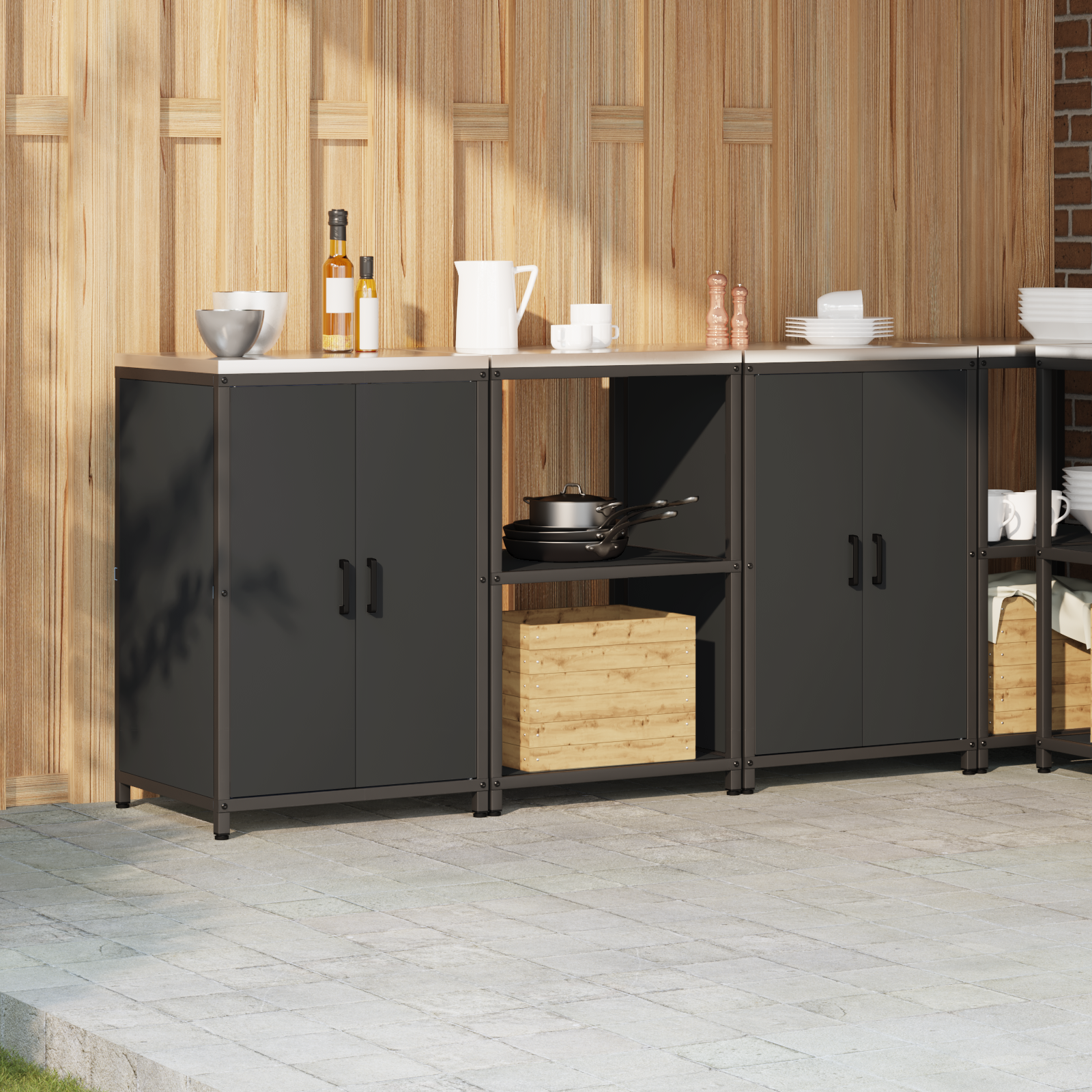 Kjøkkenoppbevaringssett med hylle 3 pcs Svart 180 x 50 x 92 cm