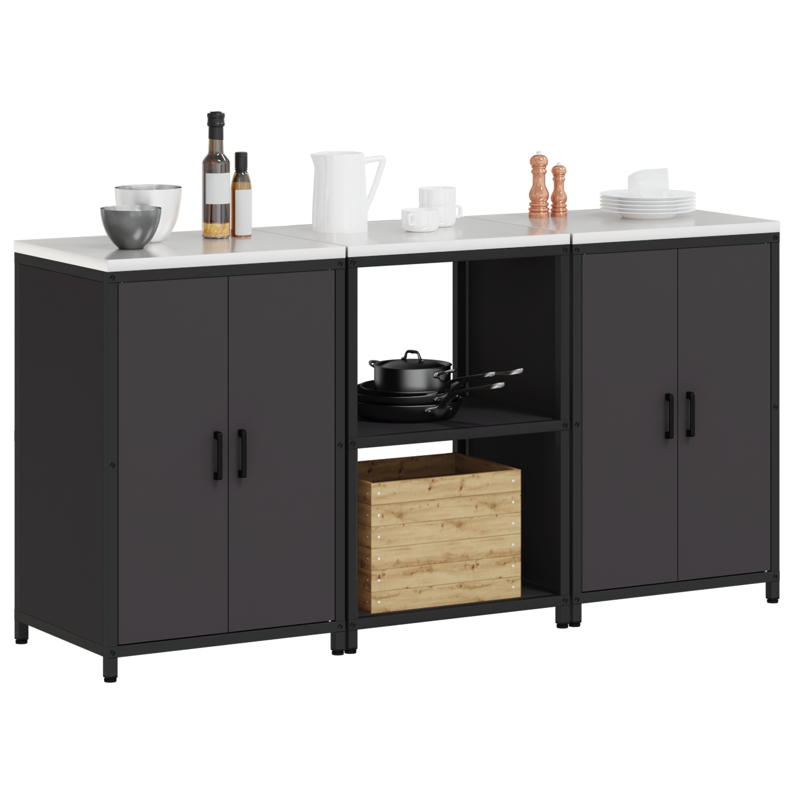 Kjøkkenoppbevaringssett med hylle 3 pcs Svart 180 x 50 x 92 cm