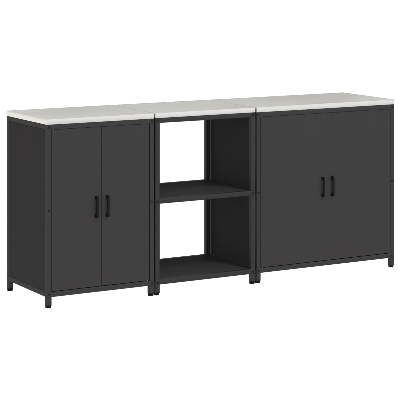 Kjøkkenoppbevaringssett med hylle 3 pcs Svart 210 x 50 x 92 cm