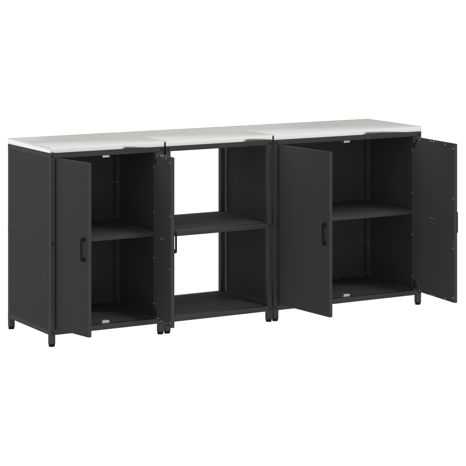 Kjøkkenoppbevaringssett med hylle 3 pcs Svart 210 x 50 x 92 cm