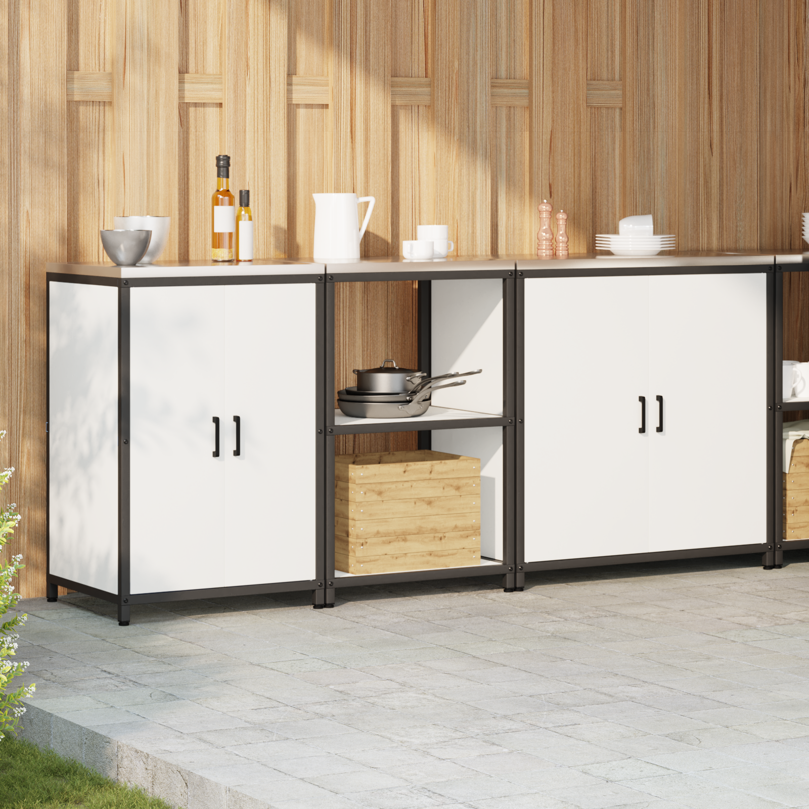 Kjøkkenoppbevaringssett med hylle 3 pcs Hvit 210 x 50 x 92 cm