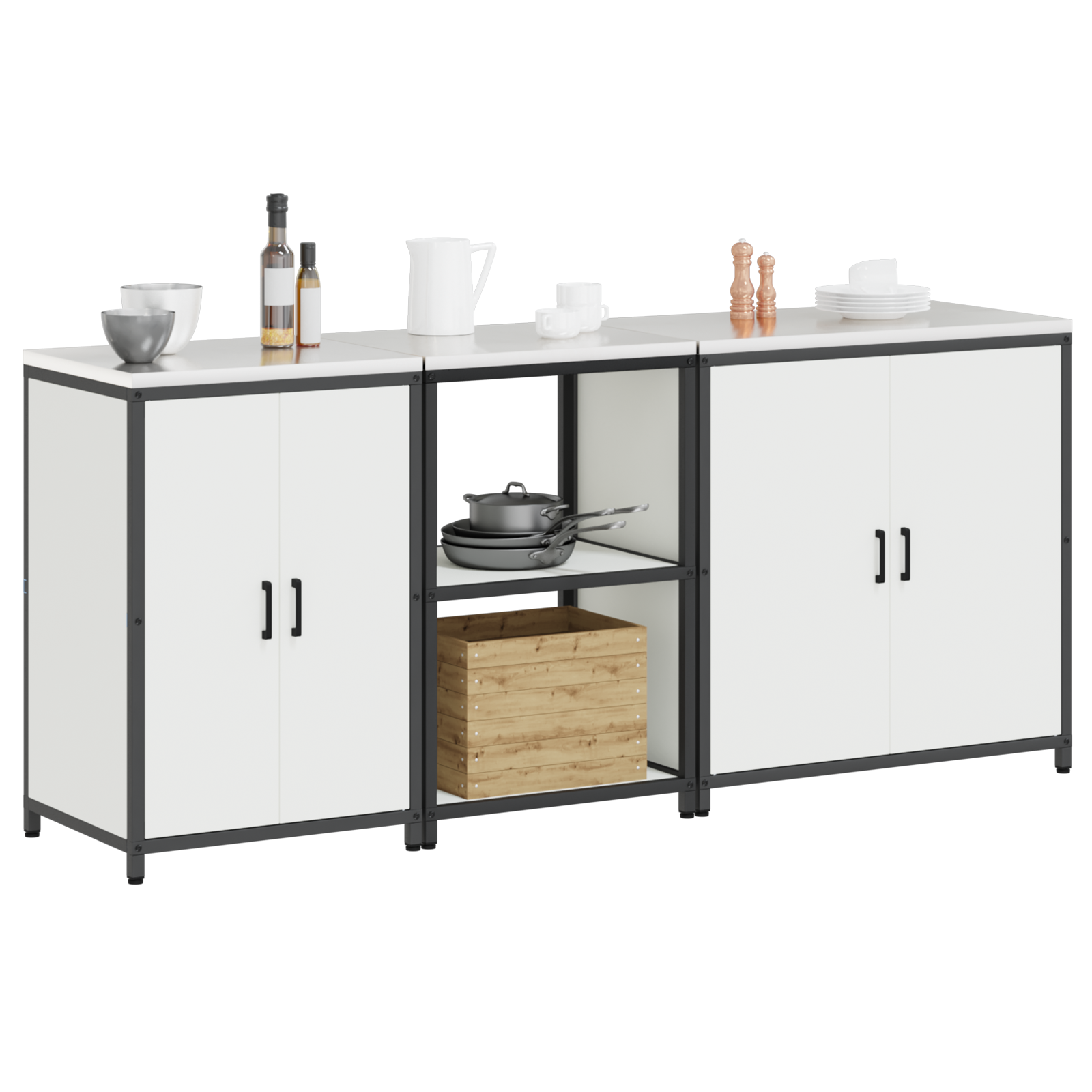 Kjøkkenoppbevaringssett med hylle 3 pcs Hvit 210 x 50 x 92 cm