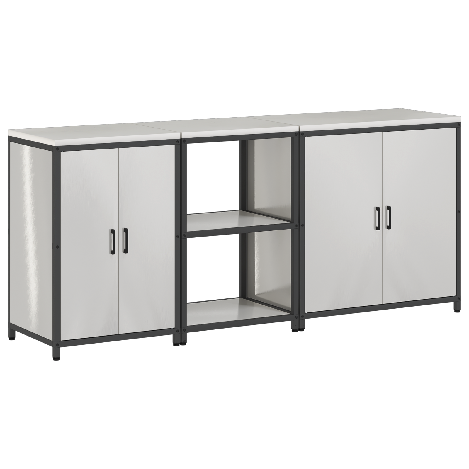 Kjøkkenoppbevaringssett med hylle 3 pcs Sølv 210 x 50 x 92 cm