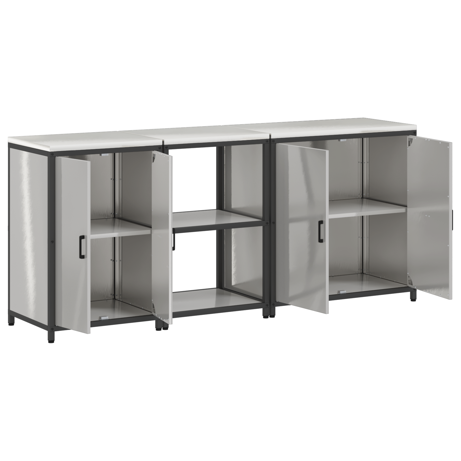 Kjøkkenoppbevaringssett med hylle 3 pcs Sølv 210 x 50 x 92 cm