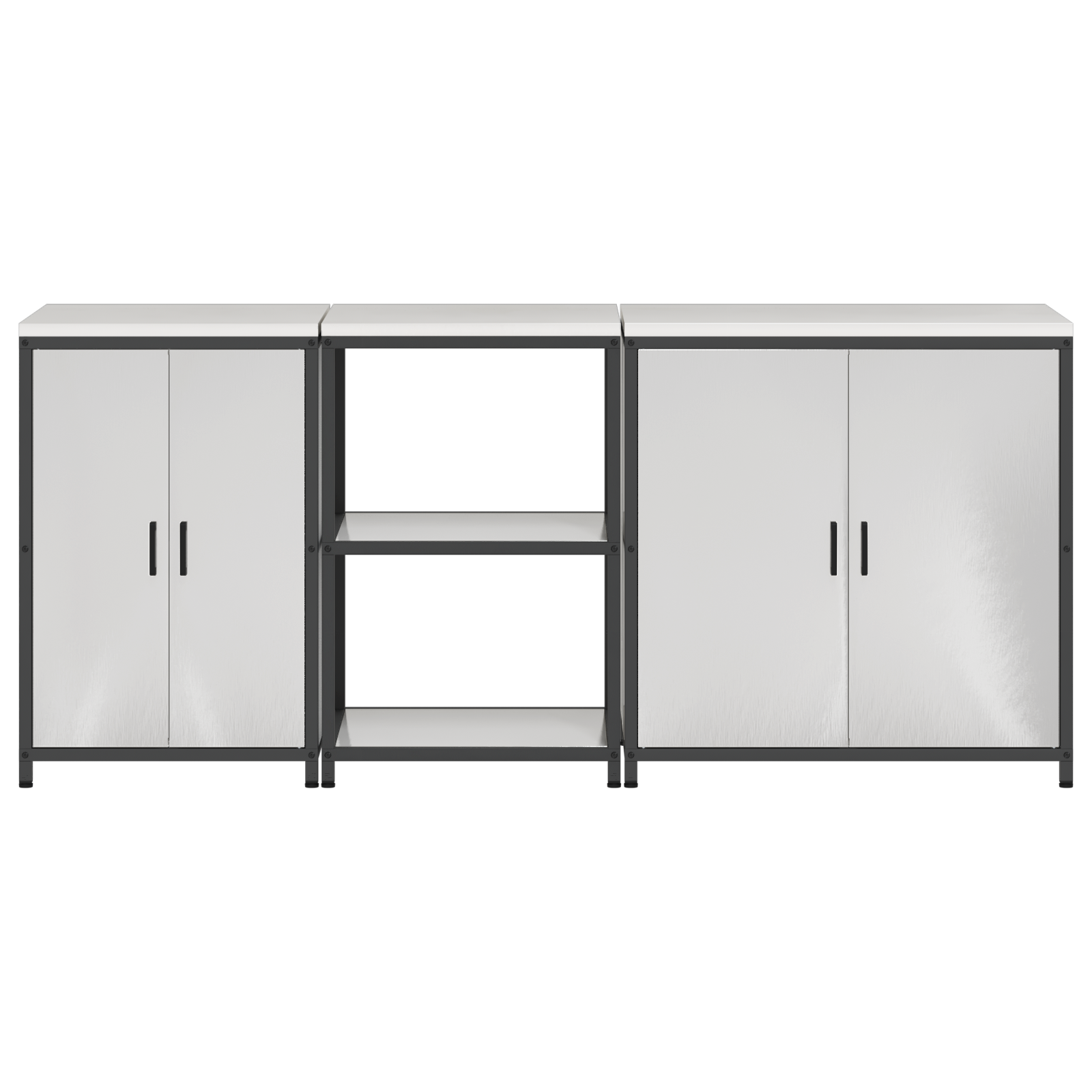 Kjøkkenoppbevaringssett med hylle 3 pcs Sølv 210 x 50 x 92 cm
