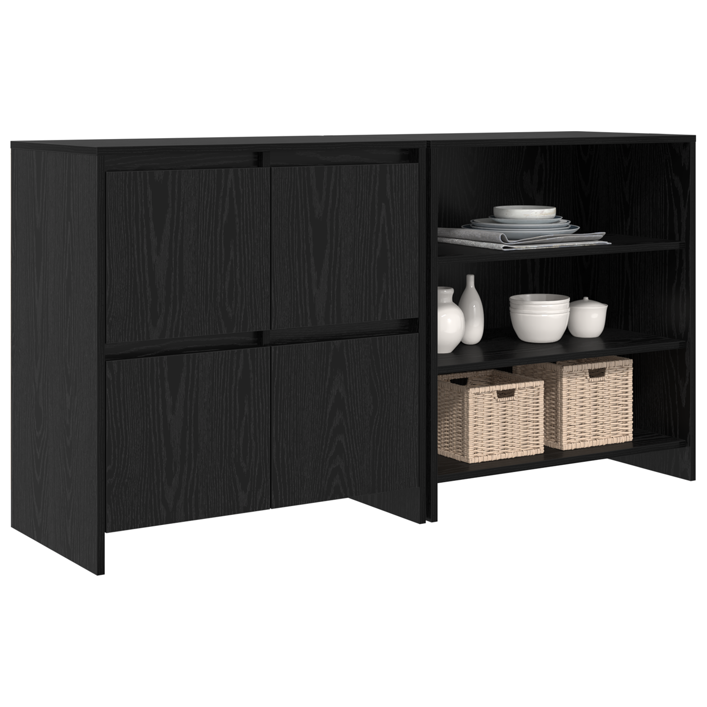 Serviesskap 2 pcs Svart Eik 70 x 41 x 75 cm Konstruert tre