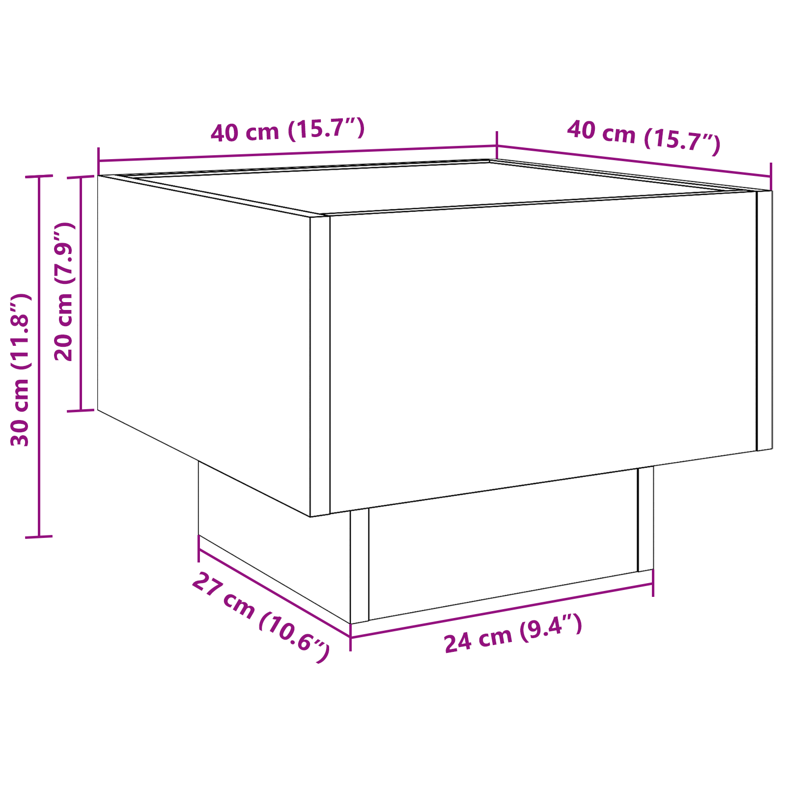 Oppbevaringsskap Svart eik 40 x 40 x 30 cm Ingeniørtre og Glass