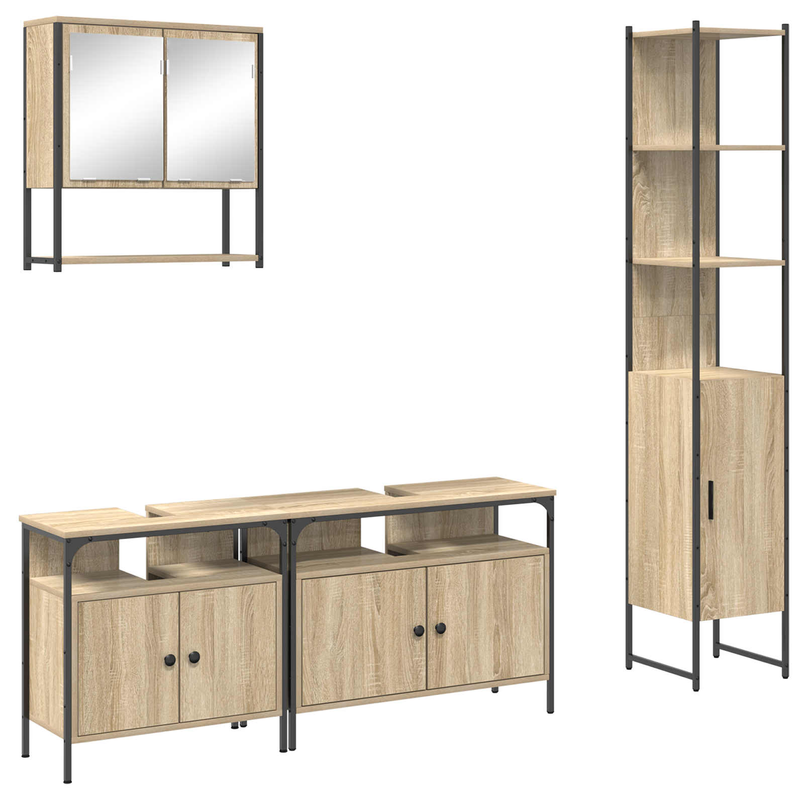 Baderomsinnredningssett med hylle 4 pcs Sonoma eik Medium