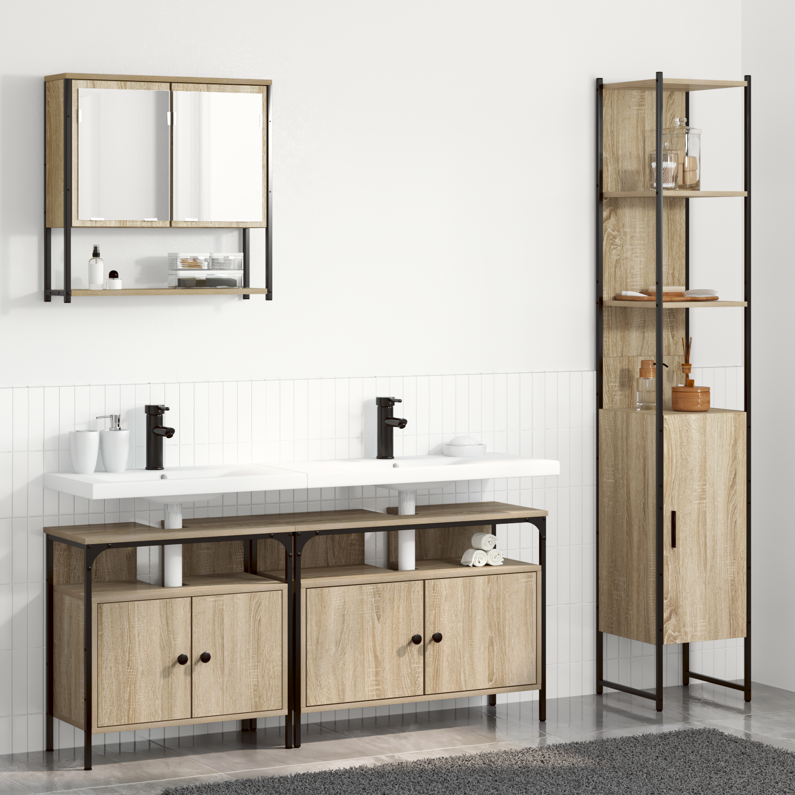 Baderomsinnredningssett med hylle 4 pcs Sonoma eik Medium